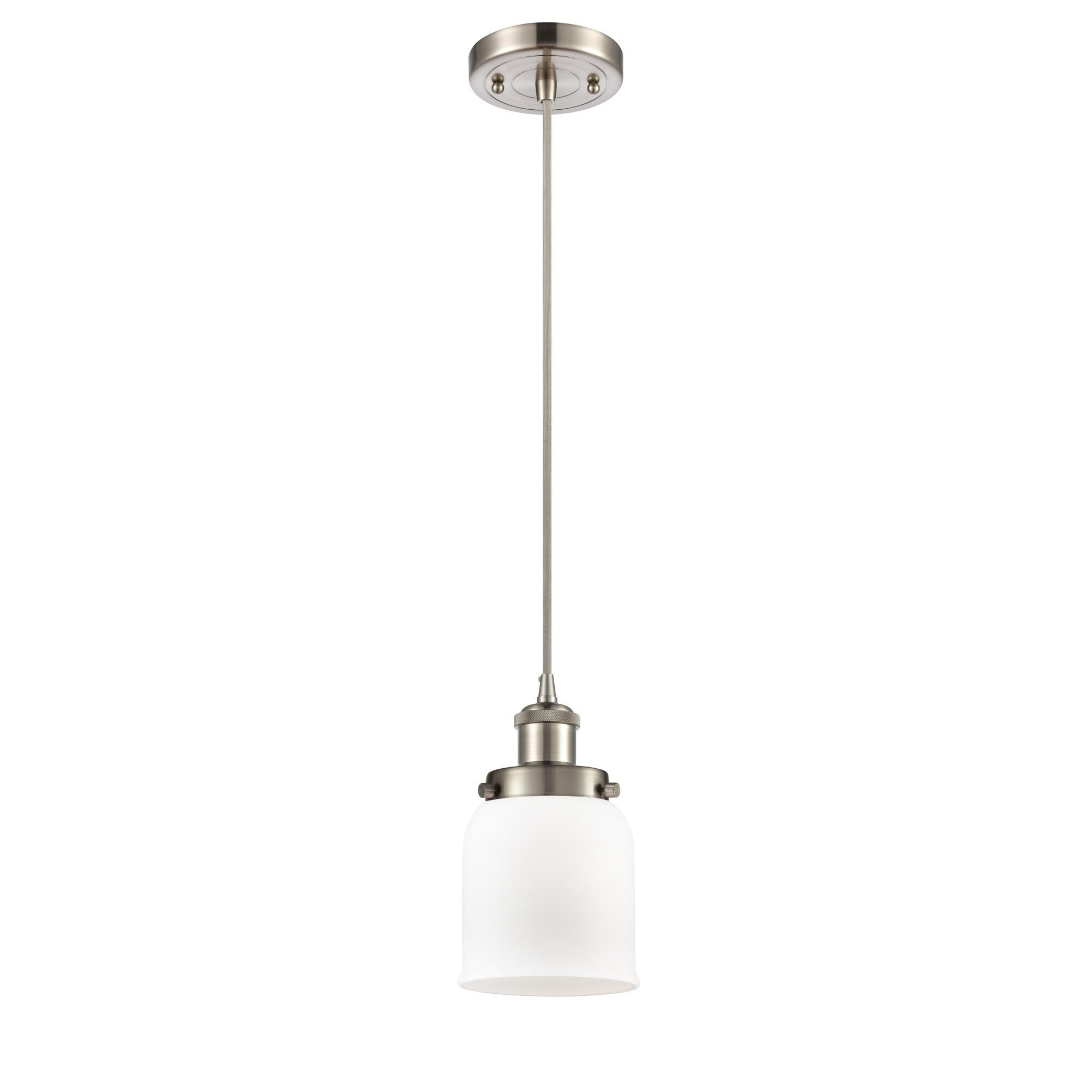 Shown in Brushed Satin Nickel finish and Bell glass and Glass shade