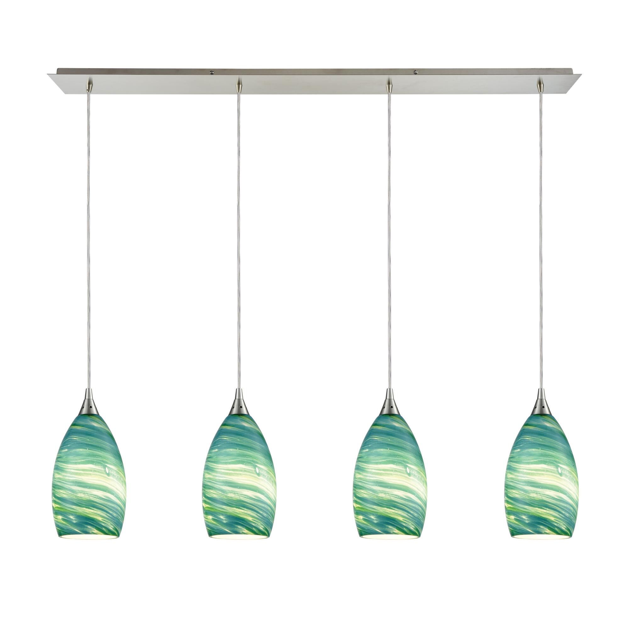 Shown in Satin Nickel finish and Aqua Swirl Blown glass