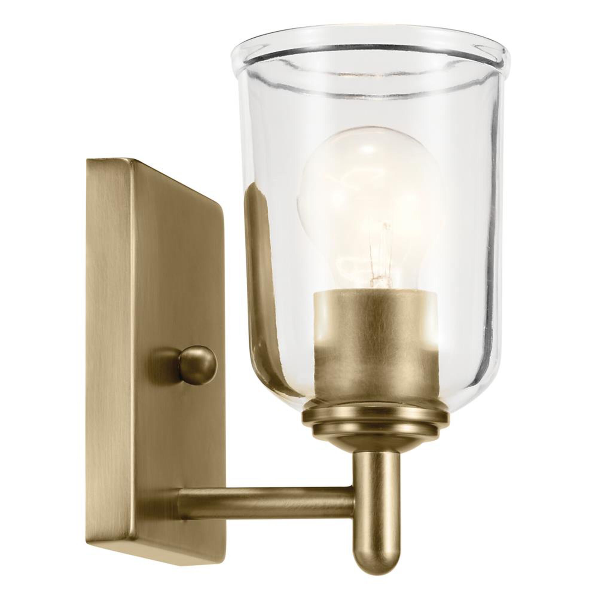 Shown in Natural Brass finish and Clear glass