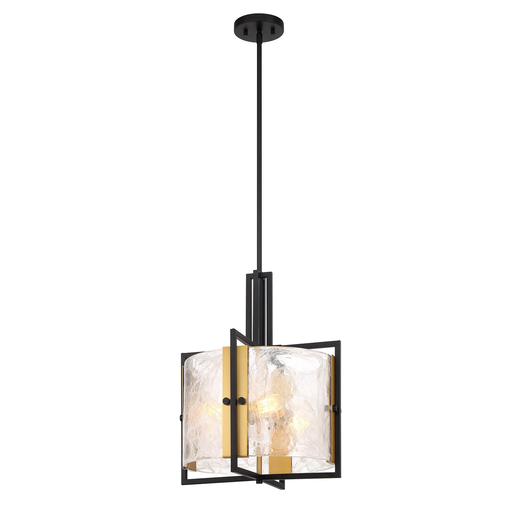 Shown in Matte Black With Warm Brass Accents finish and Strie Piastra glass