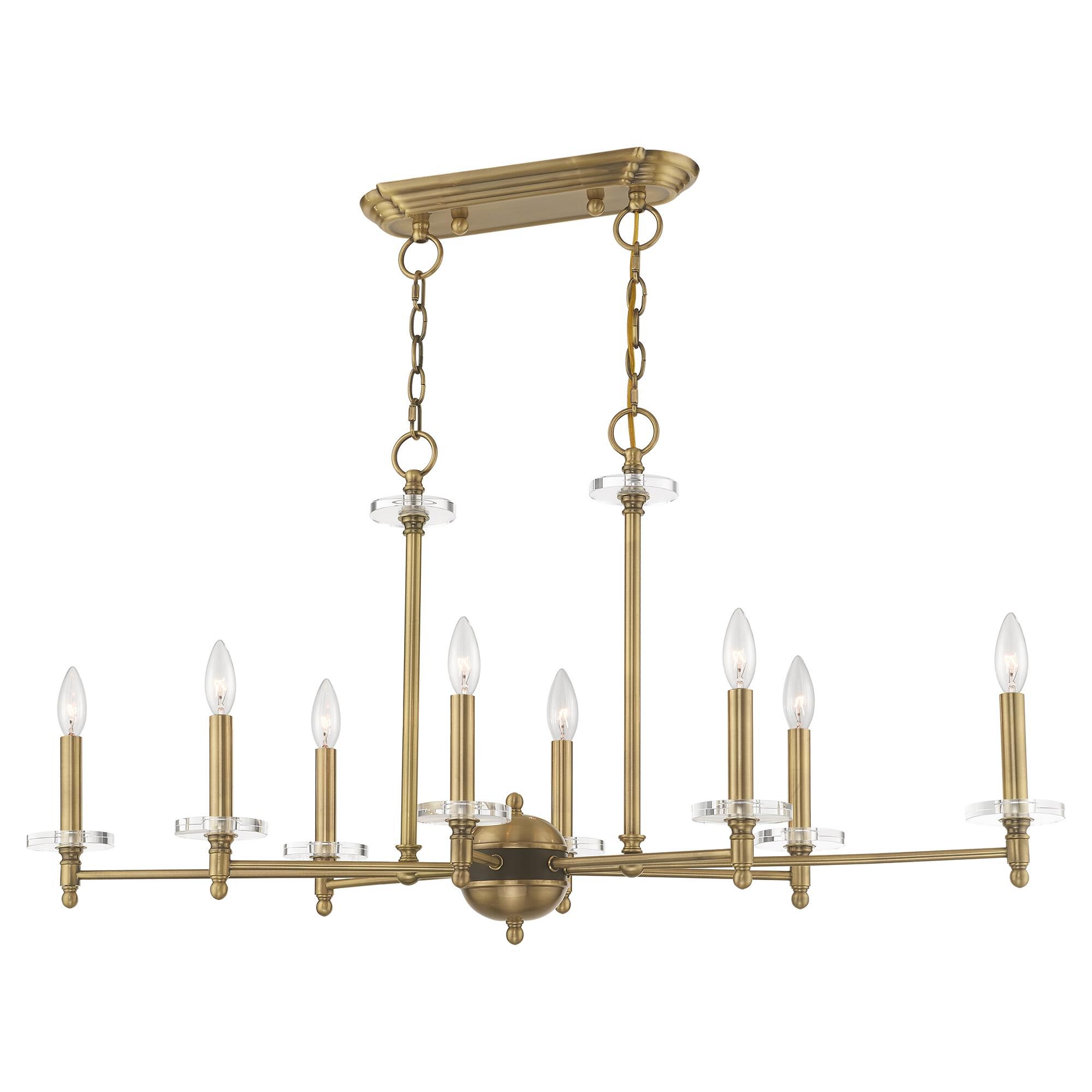 Shown in Antique Brass finish and Clear Crystal Bobeches glass