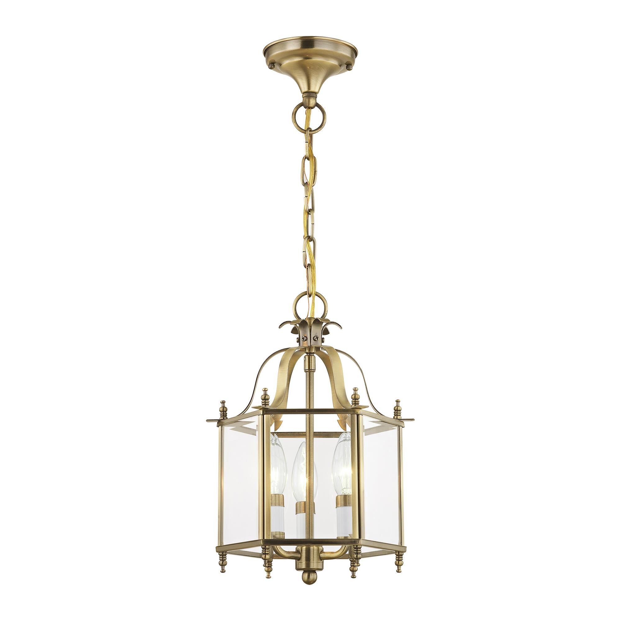 Shown in Antique Brass finish and Clear Beveled glass