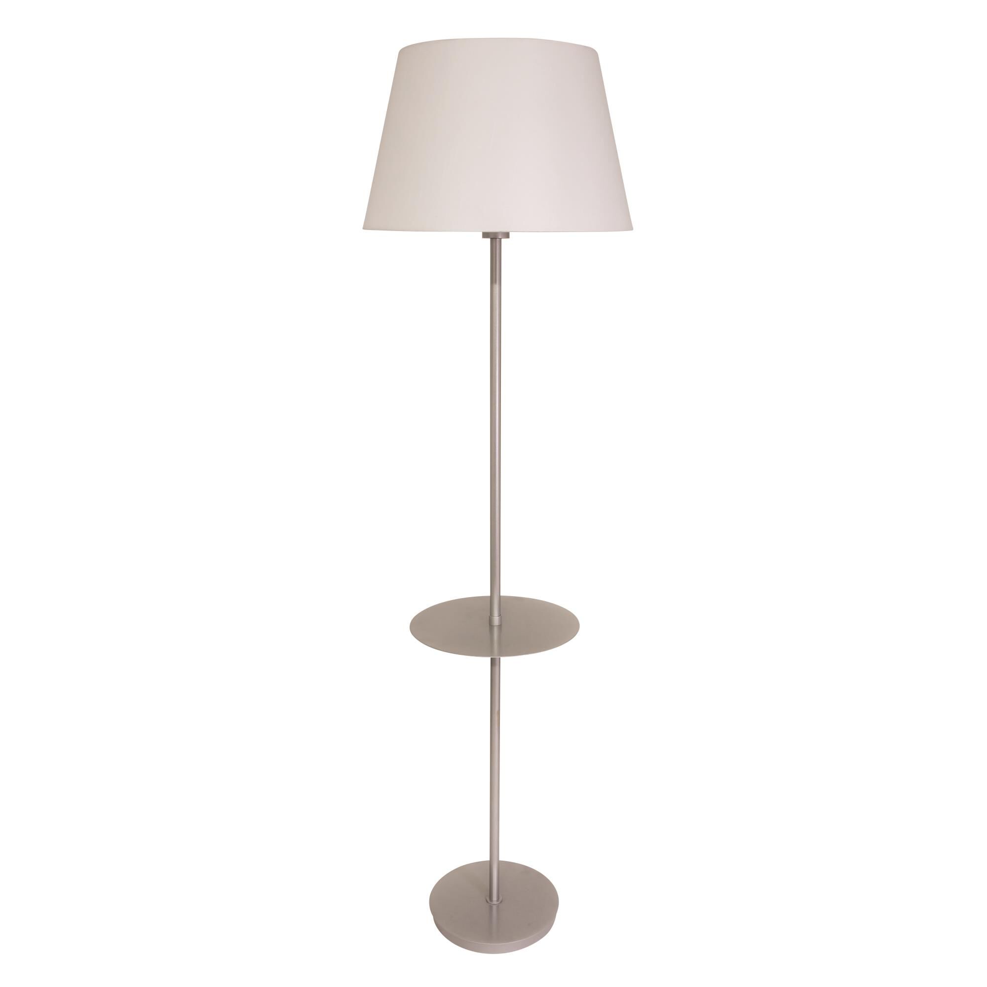 Shown in Platinum Gray finish and Fine White Linen shade