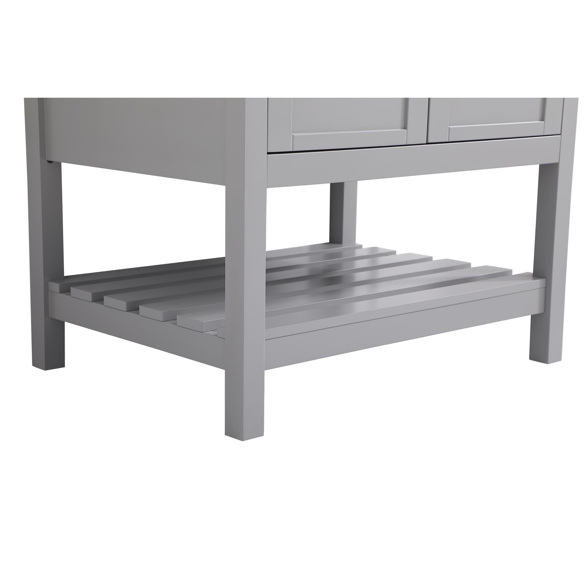 Shown in Gray And Brushed Nickel With Calacatta Quartz finish