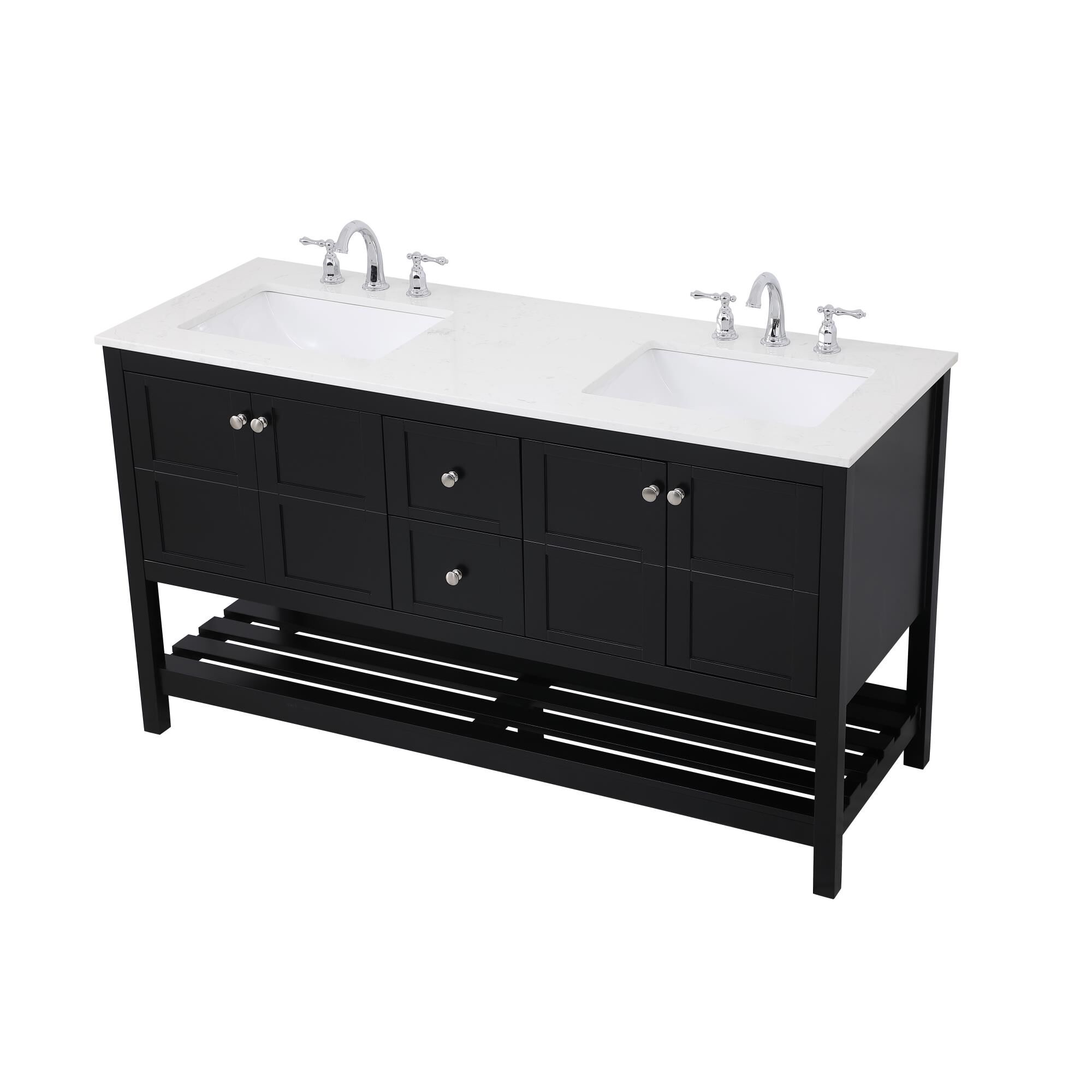 Shown in Black And Brushed Nickel With Calacatta Quartz finish