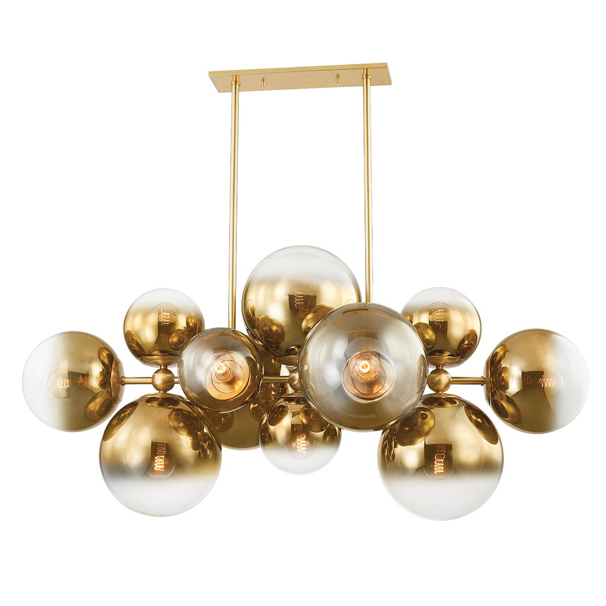 Shown in Vintage Polished Brass finish and Clear with Plated Ombre glass