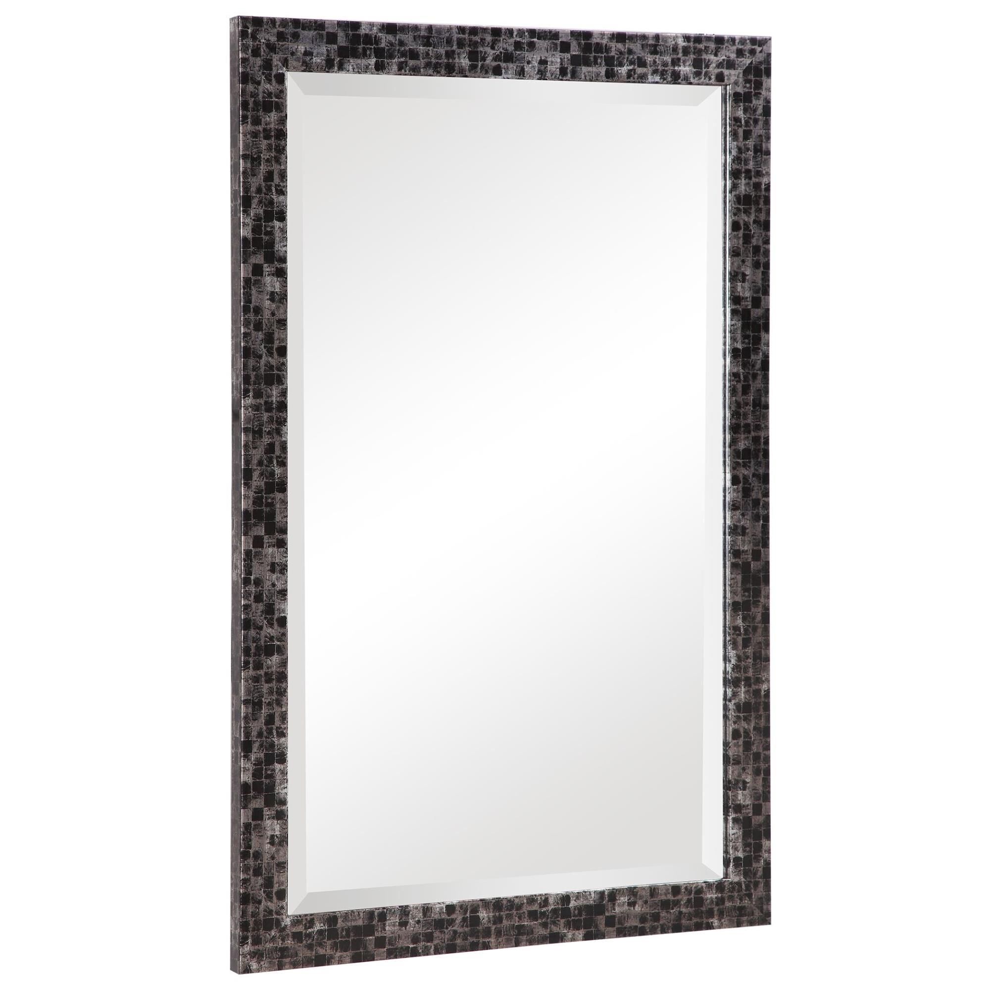 Shown in Contemporary Style Vanity Mirror Features A Gray, Silver, And Black Mosaic Style Frame. Mirror Has 1 finish