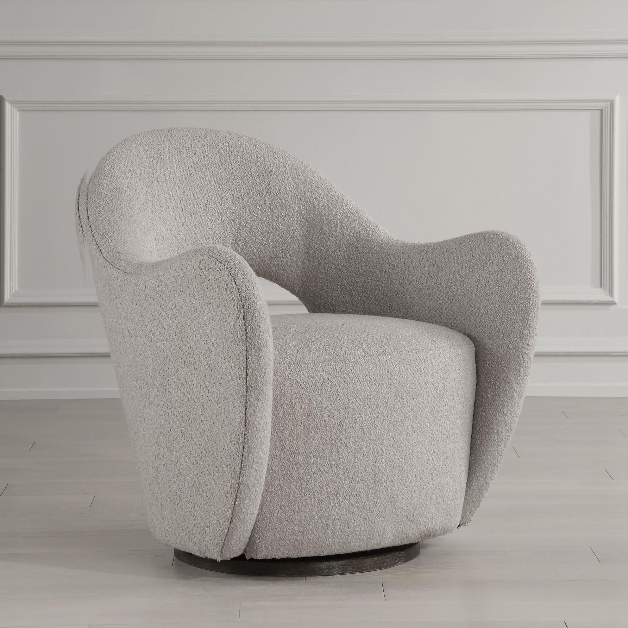 Shown in Gentle Curves And Fun Cutouts Give A Unexpected Twist In The Wander Swivel Chair. Upholstered In An  finish