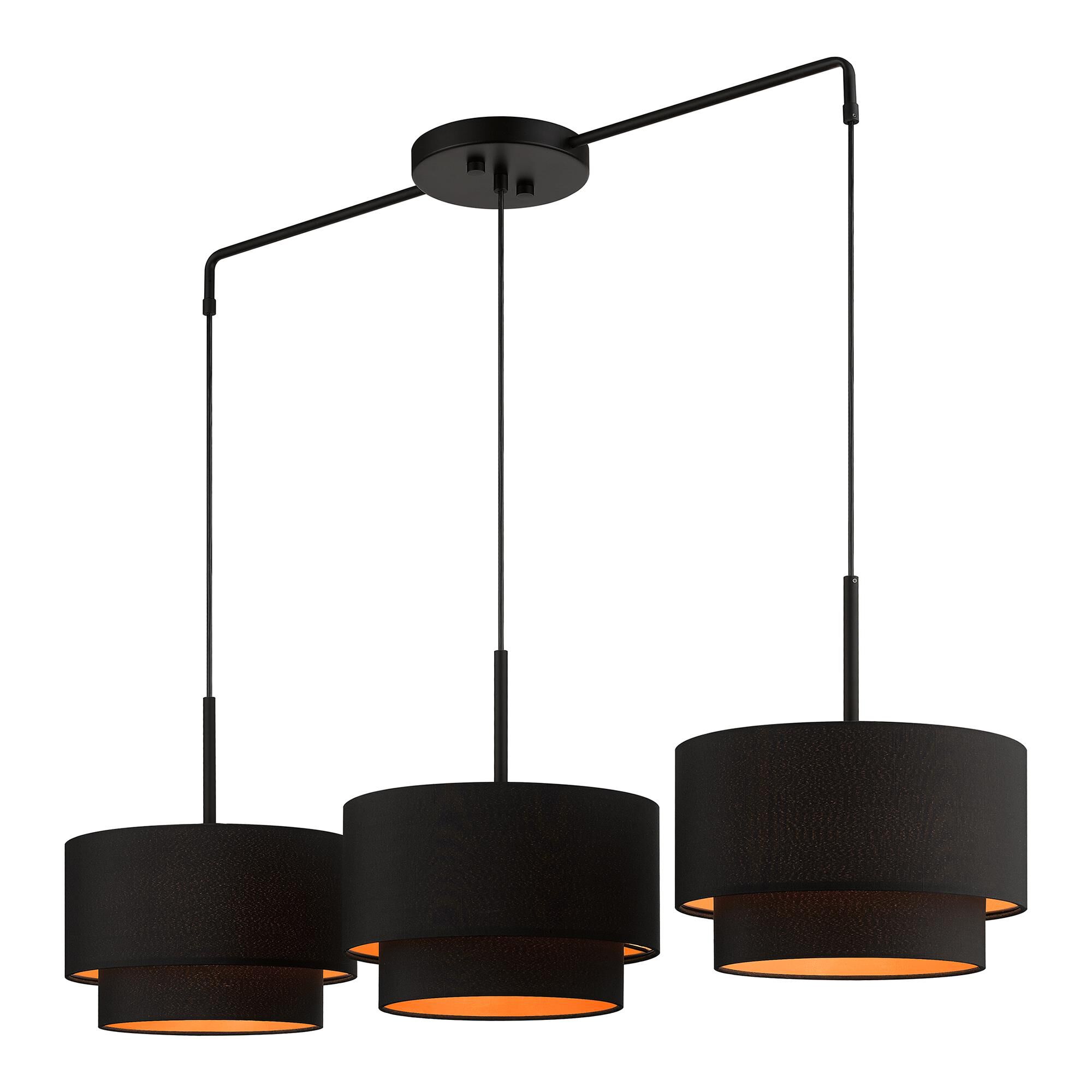 Shown in Black finish and Hand Crafted Black Color Hardback Fabric with Orange Fabric Inside shade