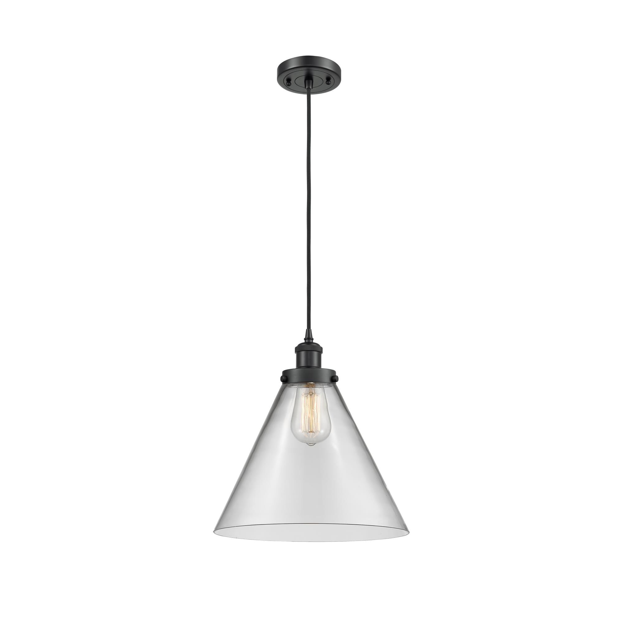 Shown in Matte Black finish and Cased Matte White Large Cone glass and None shade