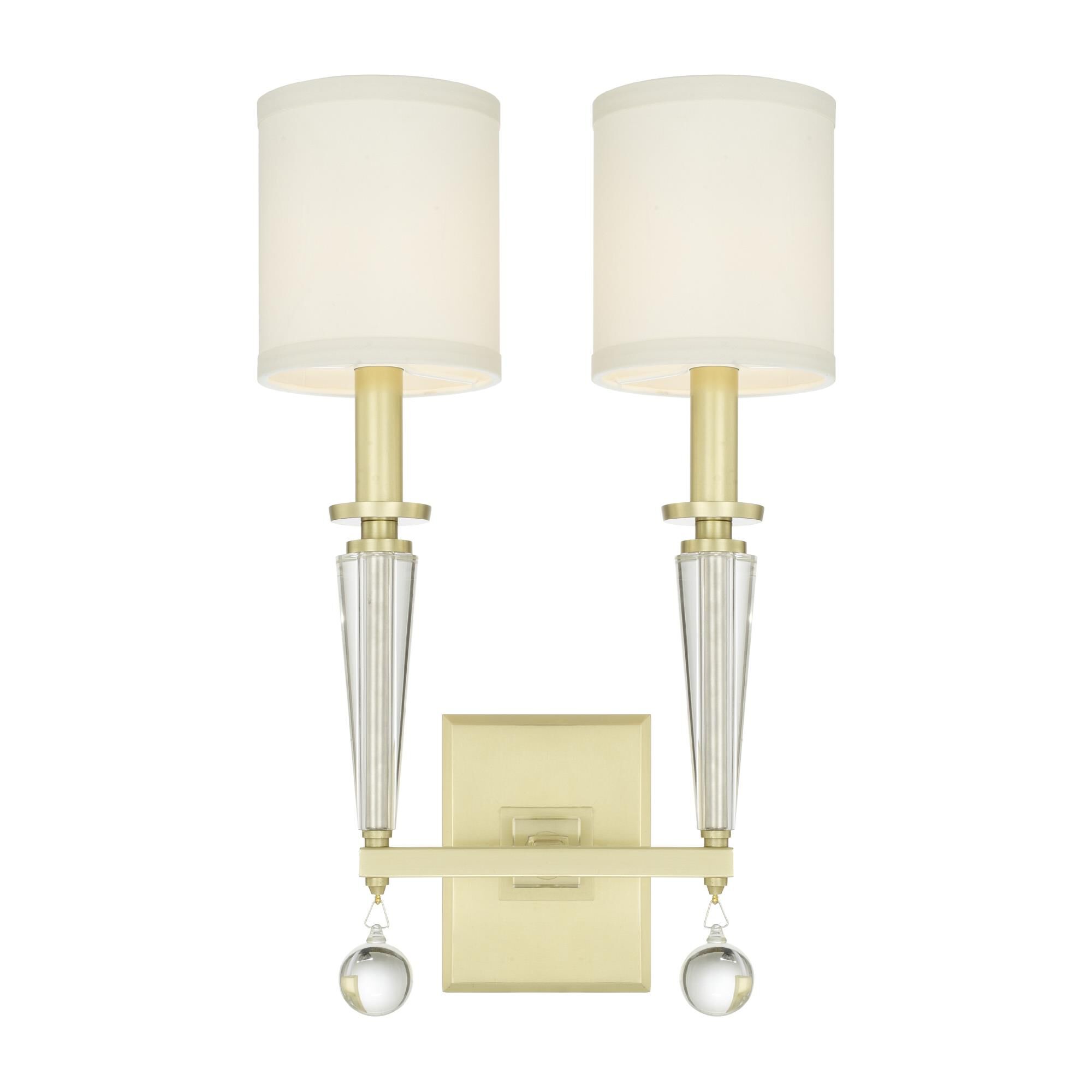 Shown in Antique Gold finish and Clear Glass Balls crystal and White Silk shade