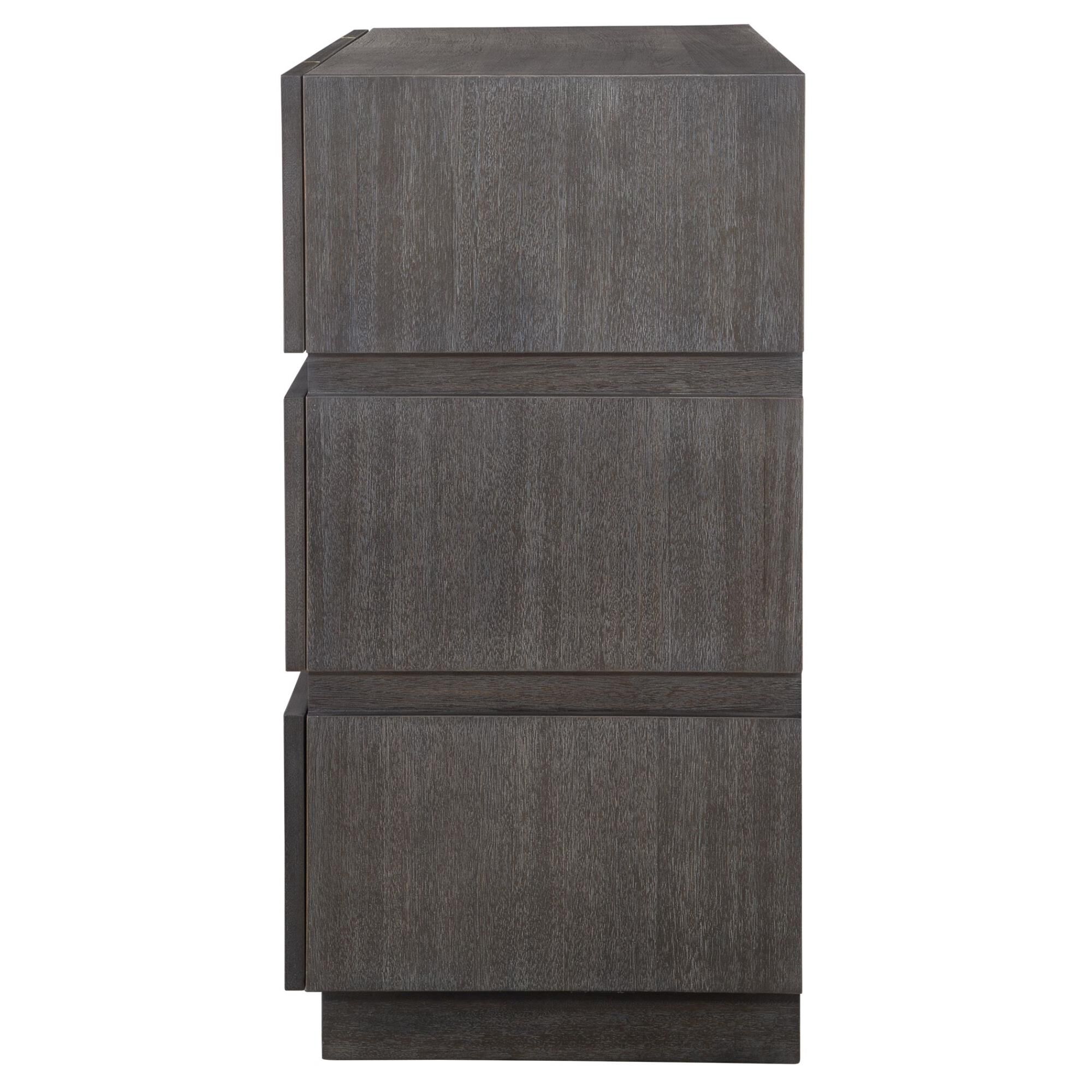 Shown in A Clean And Refined Accent Chest Featuring Three Acacia Veneer Drawers In Dark Walnut. The Richness  finish