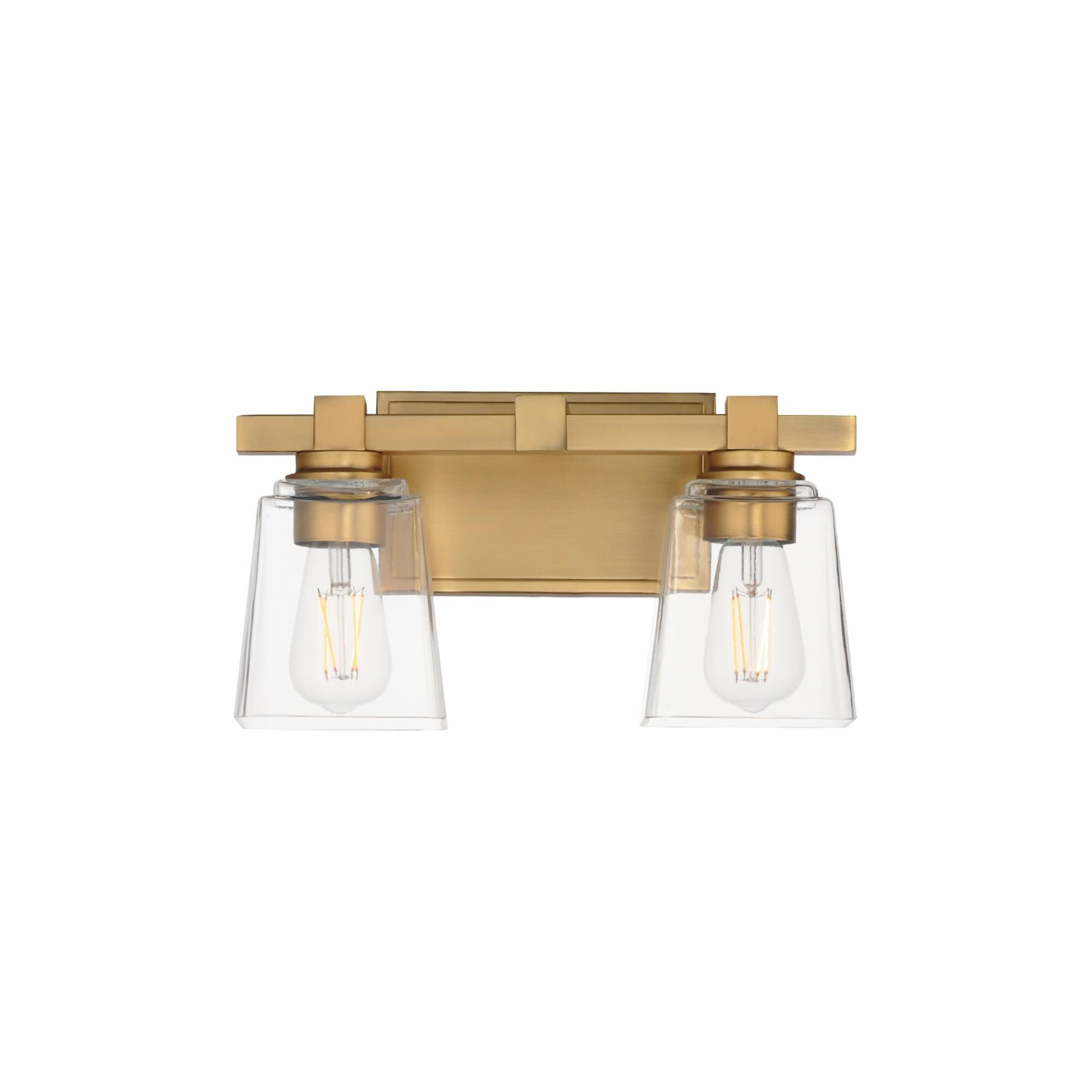 Shown in Natural Aged Brass finish and Clear glass and Glass shade