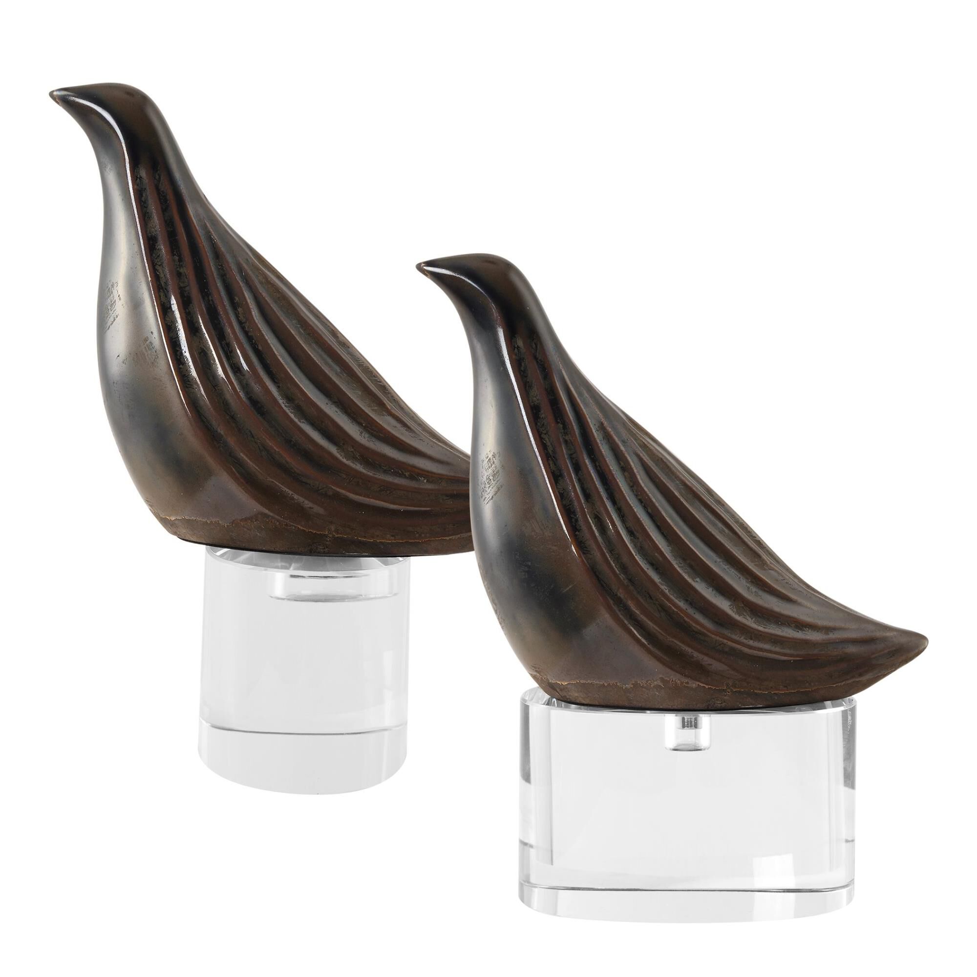 Shown in Bring A Touch Of Nature Indoors With Our Set Of Two Nesting Bird Sculptures. The Gunmetal Gray Finis finish