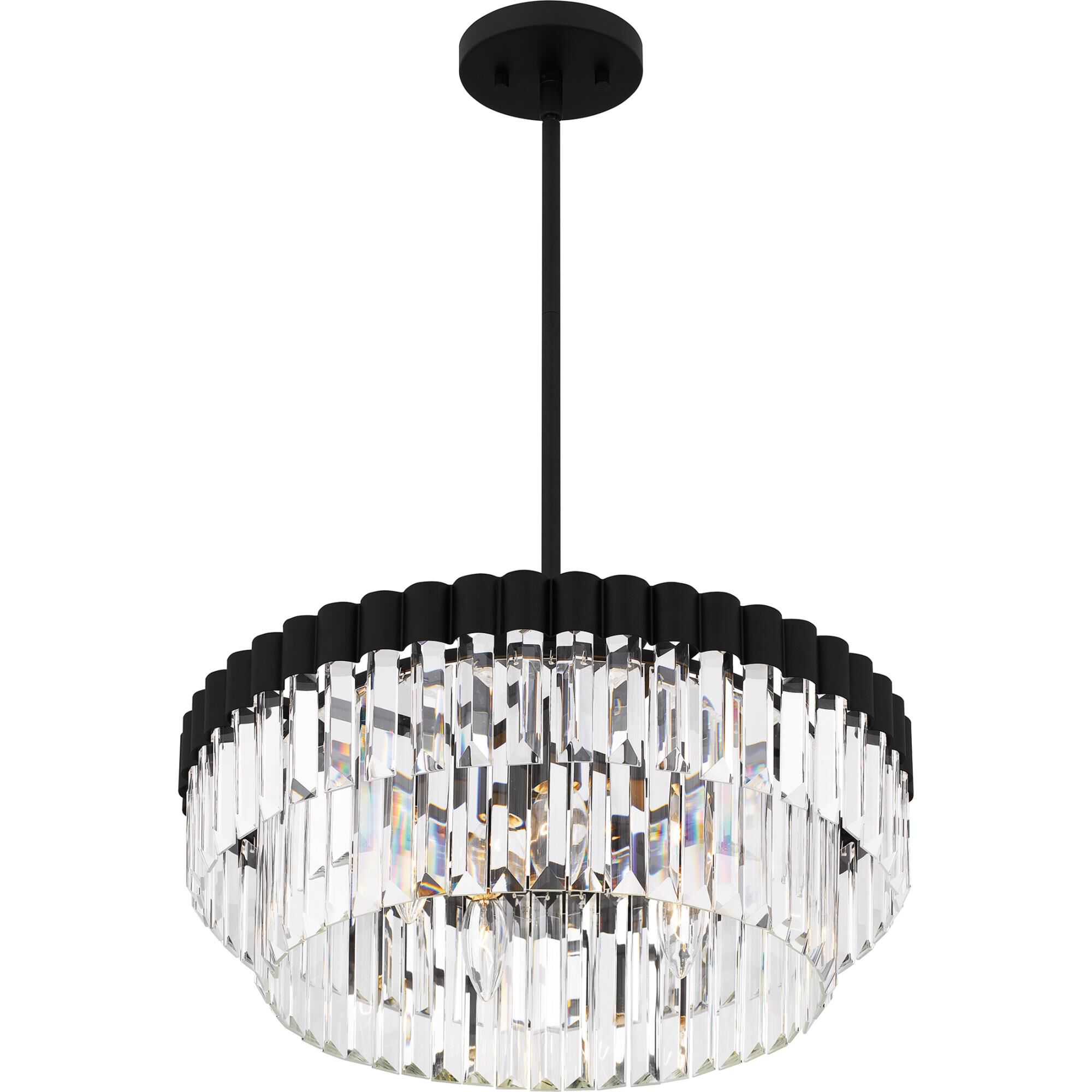 Shown in Matte Black finish and Clear Crystal Glass , Clear Crystal Glass Drop shade