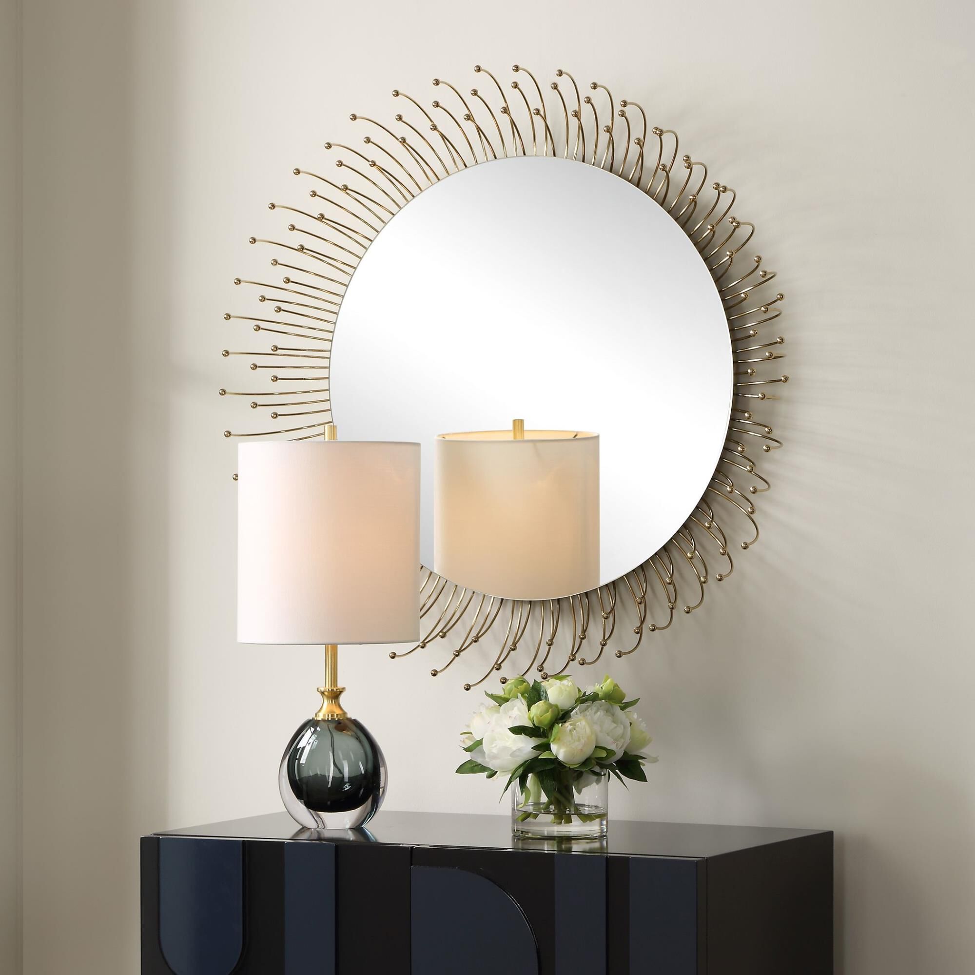 Shown in Displaying An Elevated Contemporary Feel, This Round Mirror Creates A Floral Motif That's Finished I finish