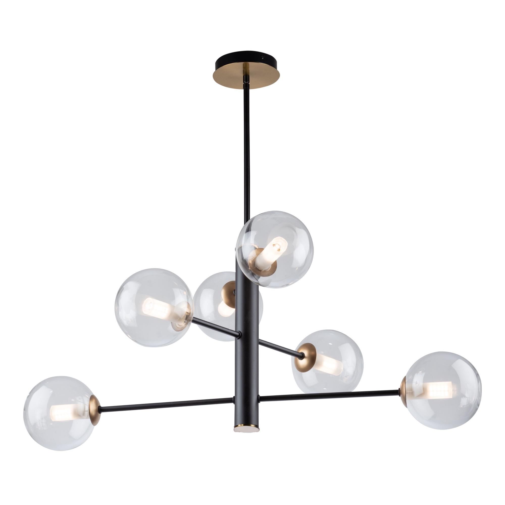 Shown in Matte Black & Brass finish and Glass shade