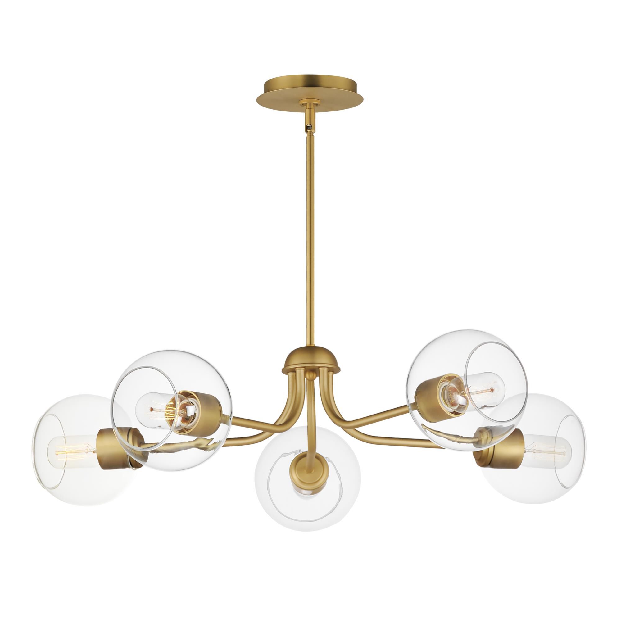 Shown in Natural Aged Brass finish and Clear glass and Glass shade