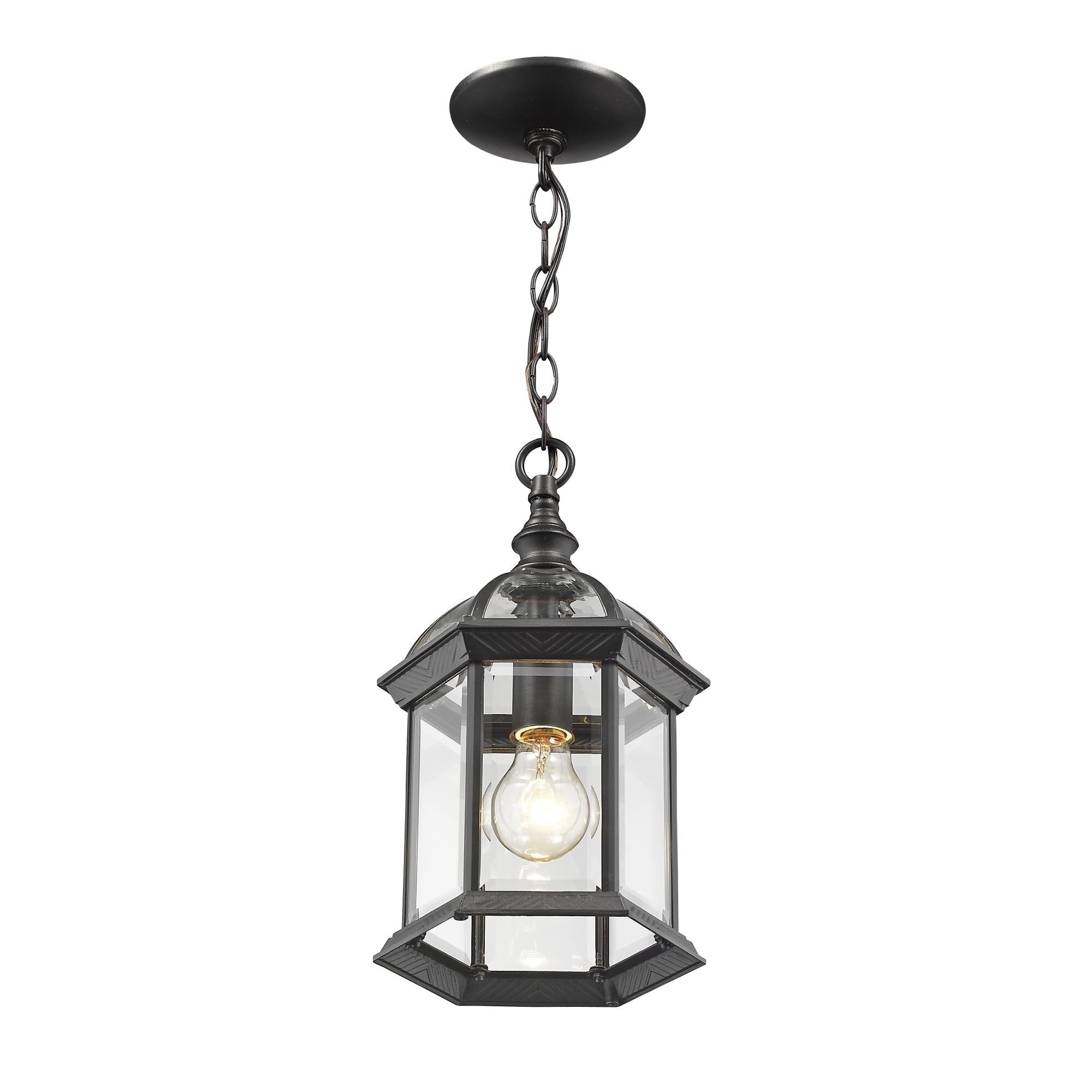 Shown in Black finish and Glass shade