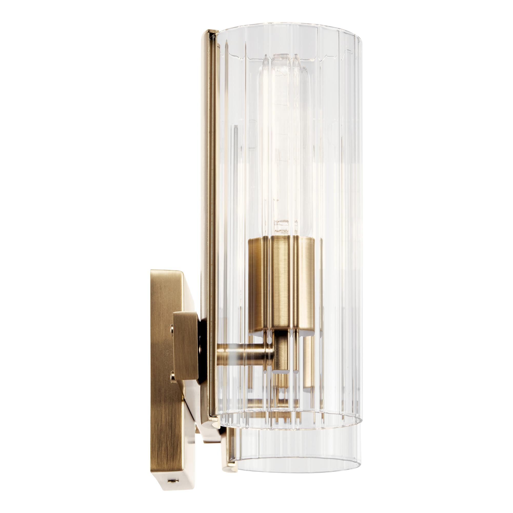 Shown in Champagne Bronze finish and Clear Fluted glass