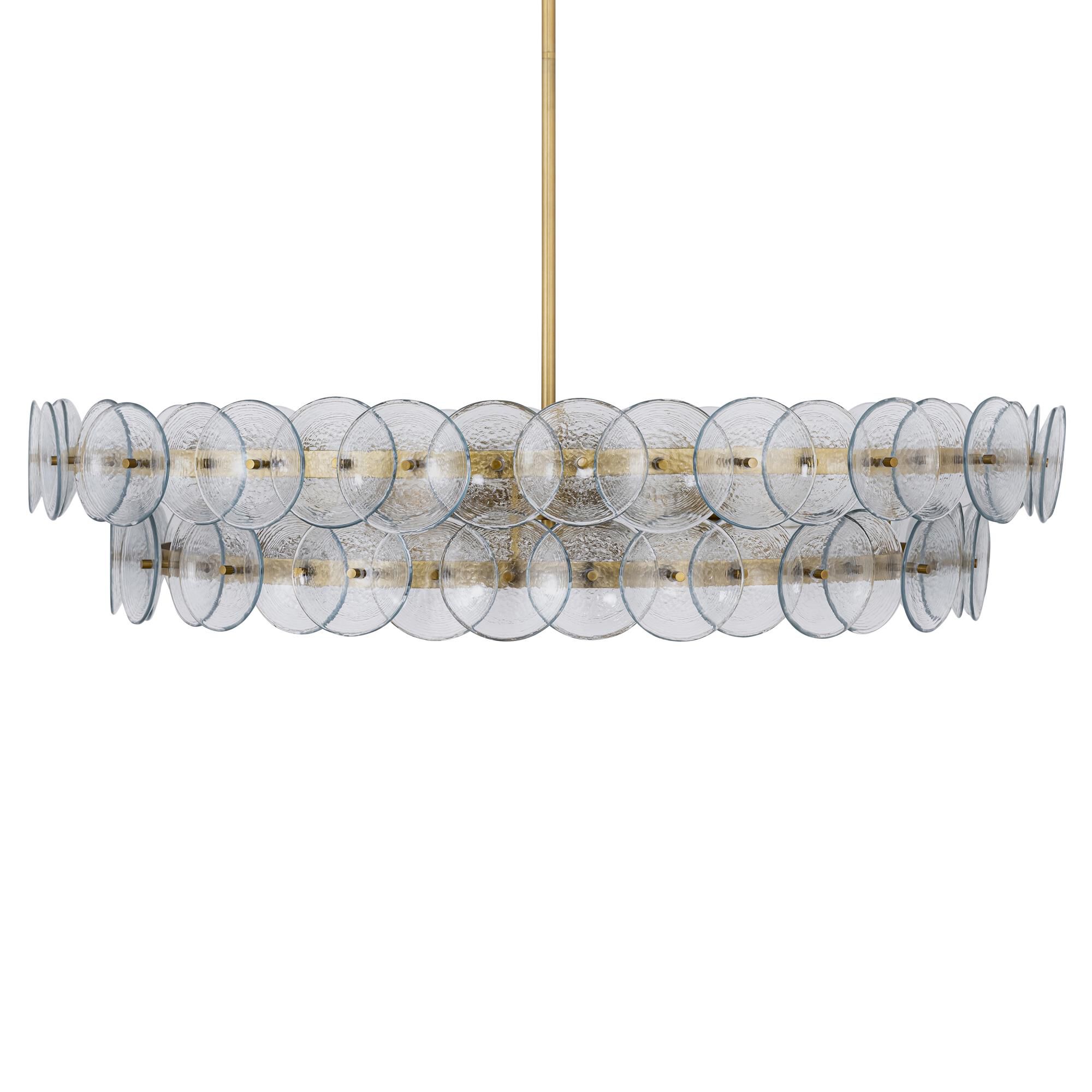 Shown in Weathered Brass finish and Textured Clear glass and Recycled Glass shade