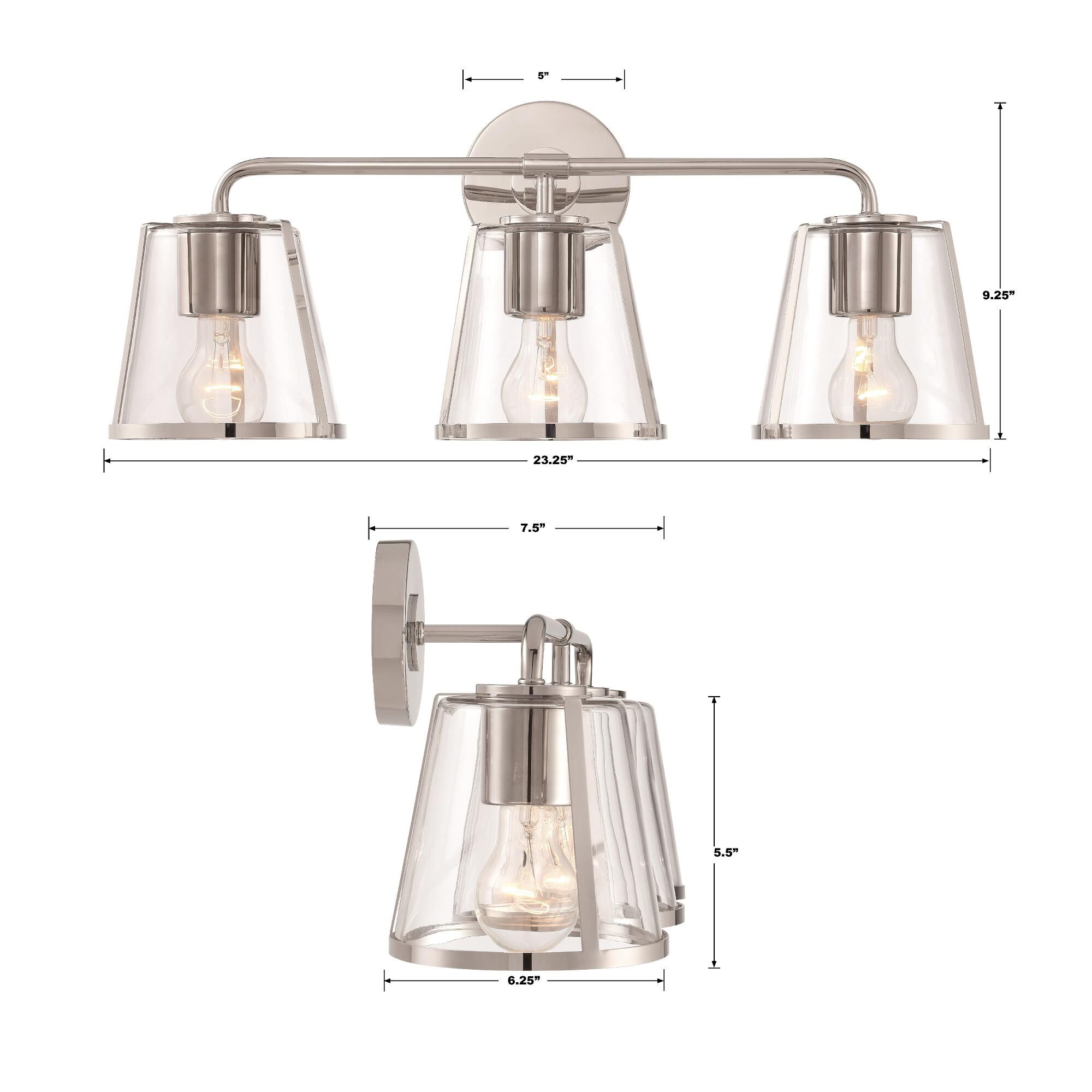 Shown in Polished Nickel finish and Clear glass and Clear Glass shade