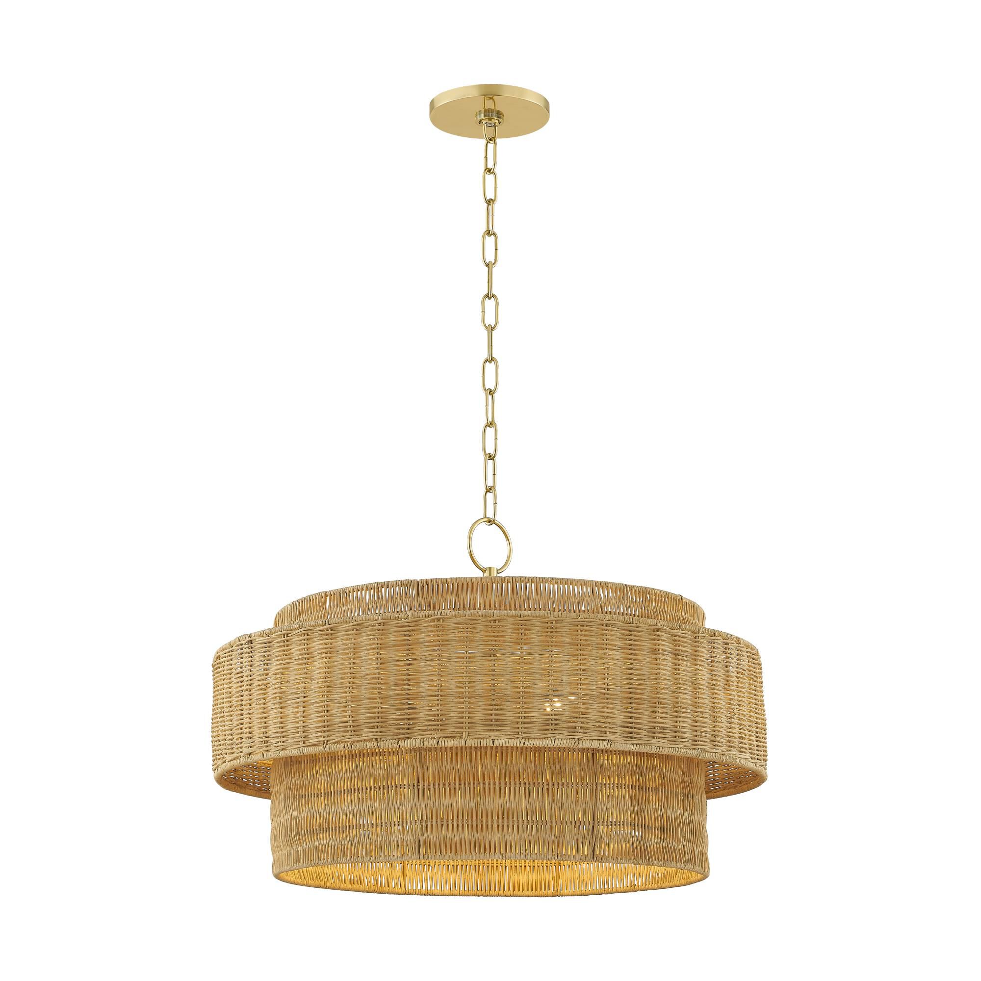 Shown in Aged Brass finish and Natural Woven shade