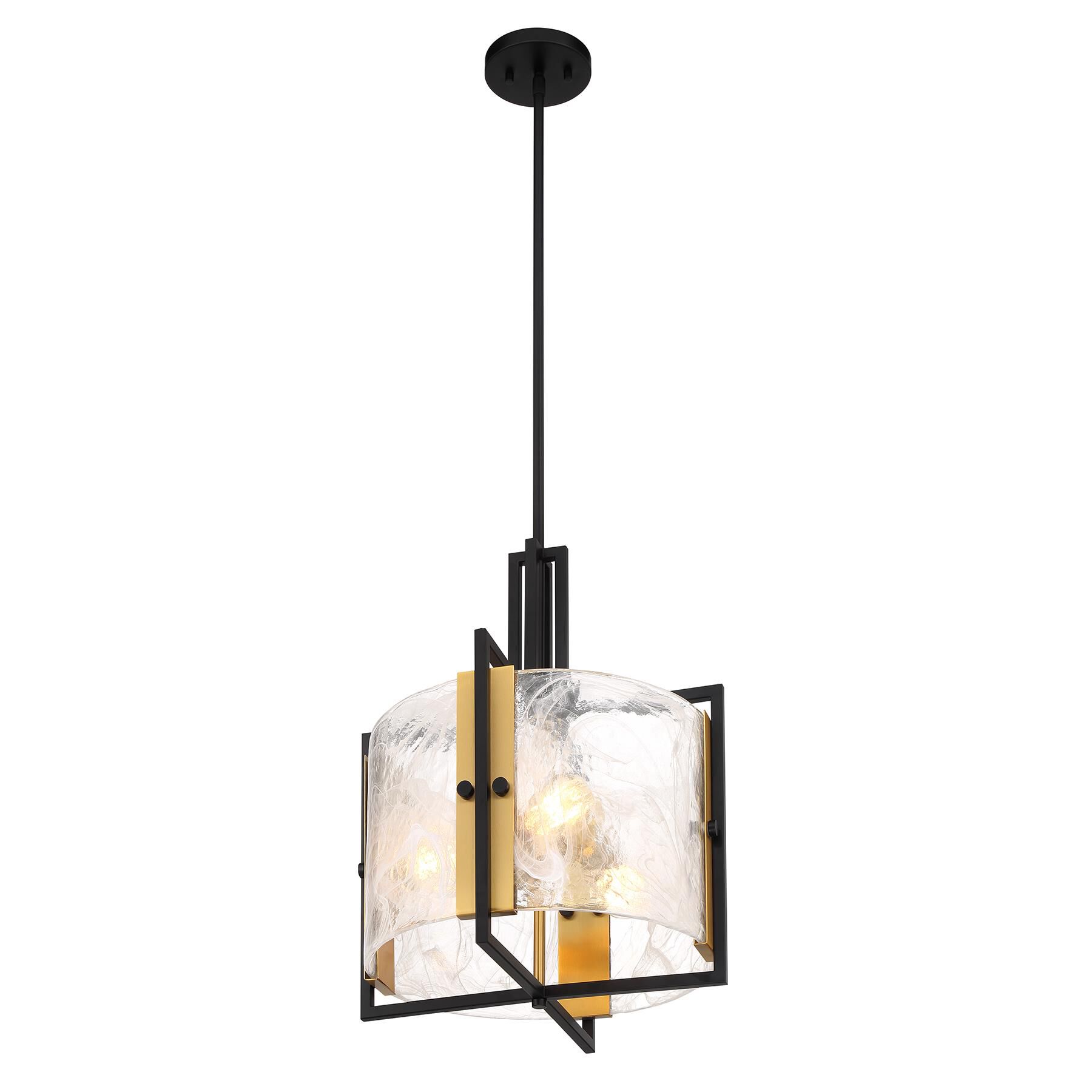 Shown in Matte Black With Warm Brass Accents finish and Strie Piastra glass