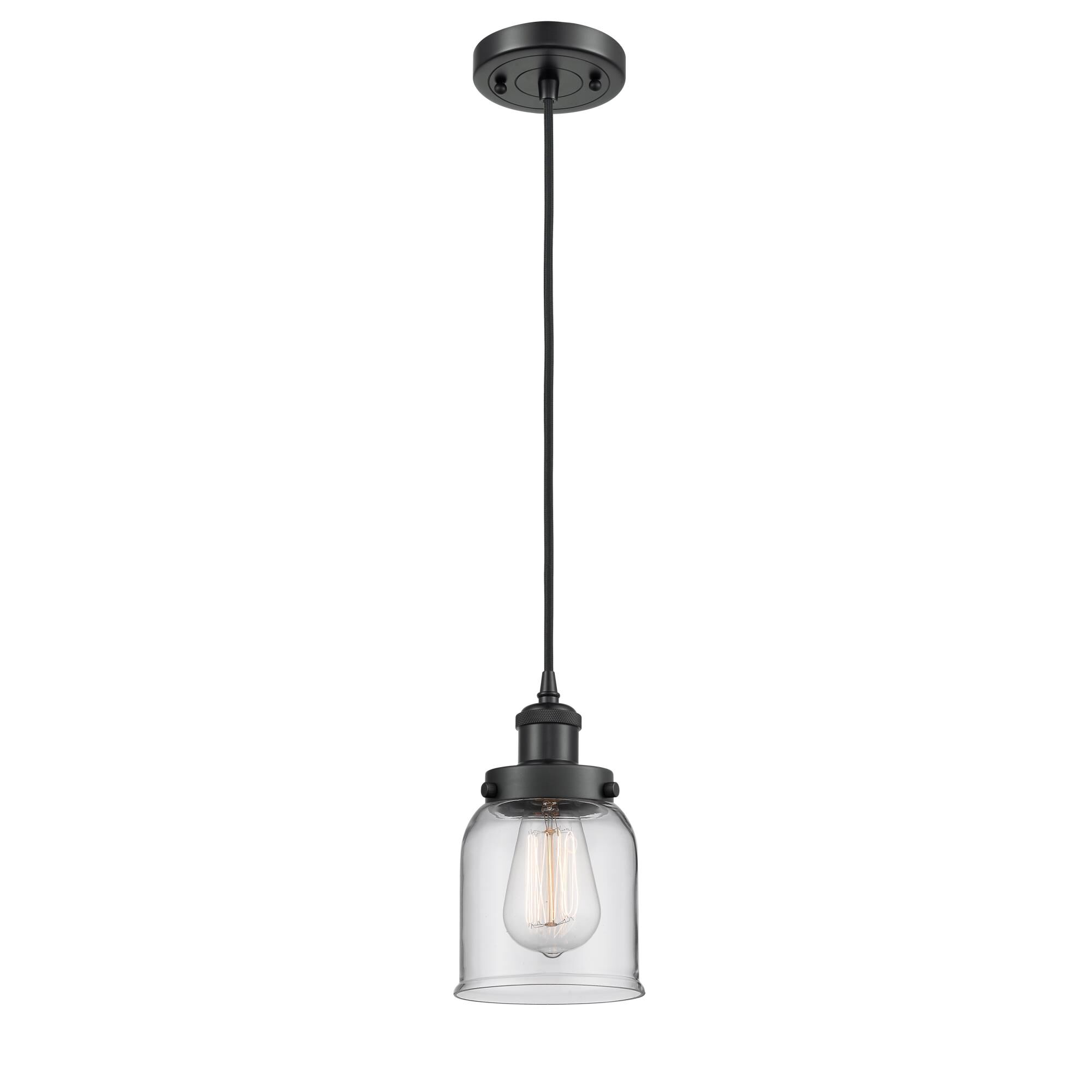 Shown in Matte Black finish and Clear Small Bell glass and None shade