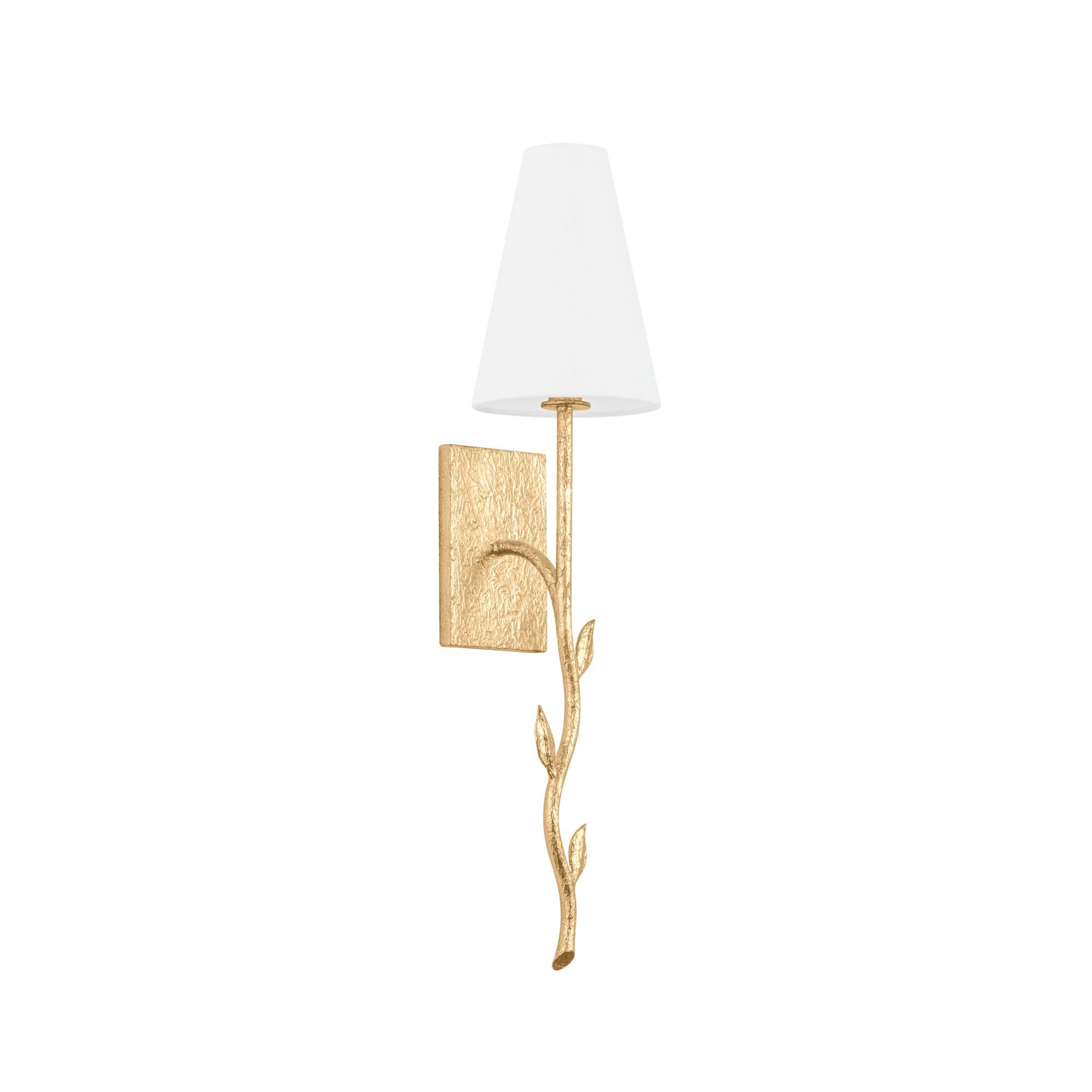 Shown in Vintage Gold Leaf finish and Off White Linen shade