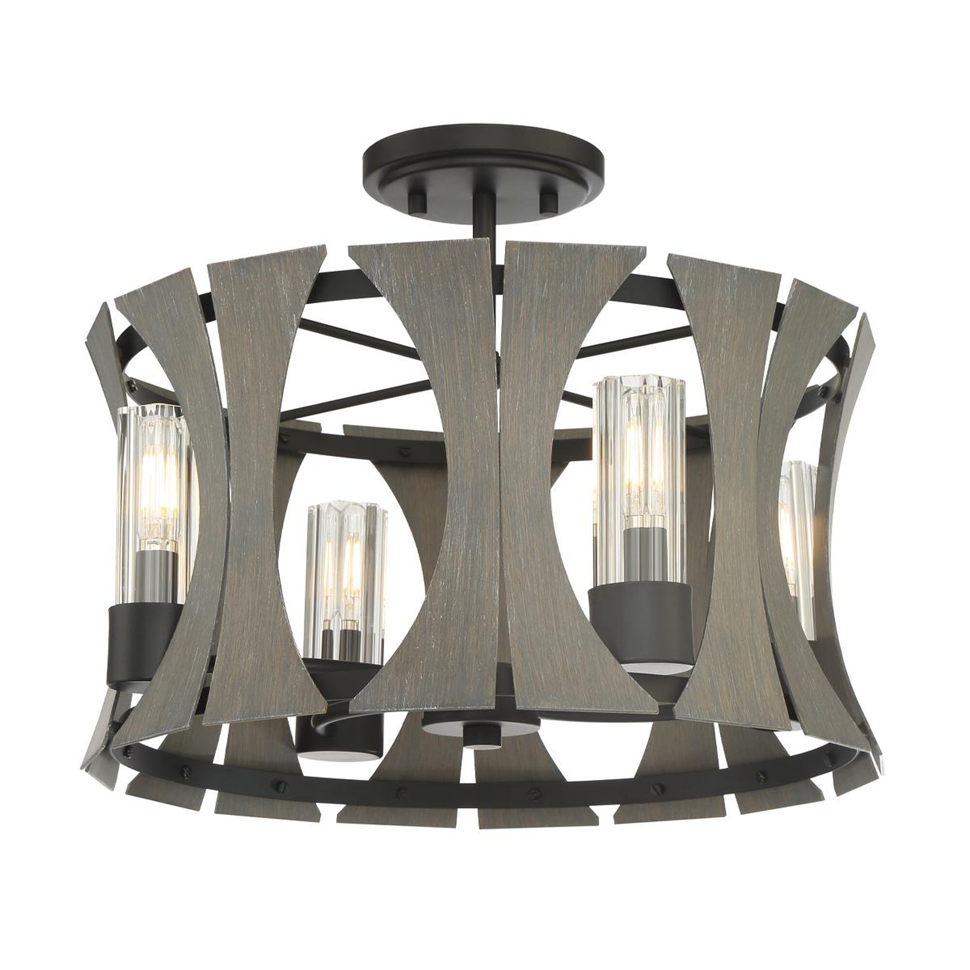 Shown in Black finish and Glass shade and Gray accent