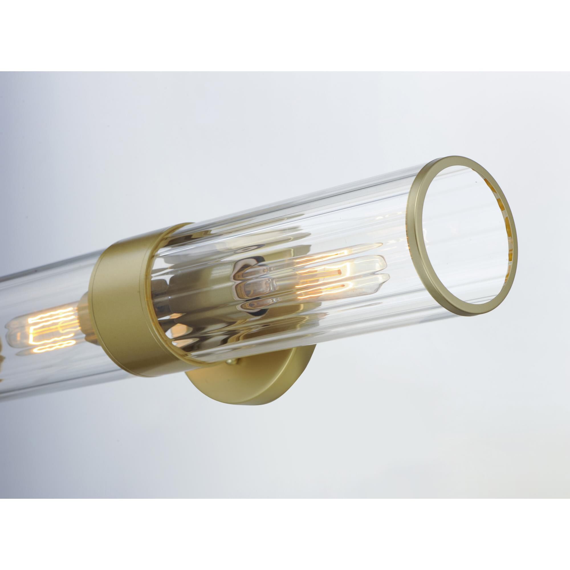 Shown in Satin Brass finish and Clear Ribbed glass and Glass shade