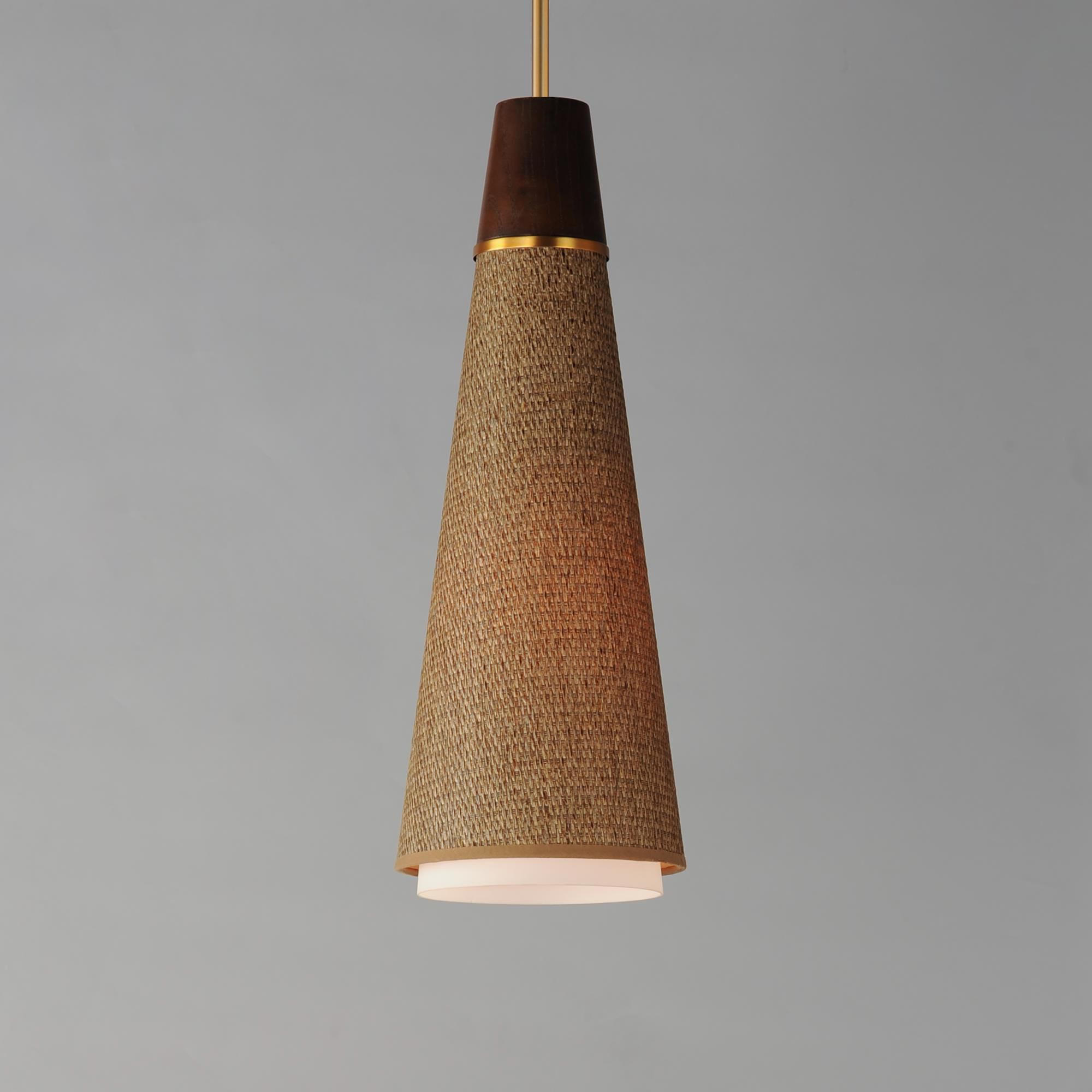 Shown in Natural Aged Brass finish and Glass, Grasscloth shade