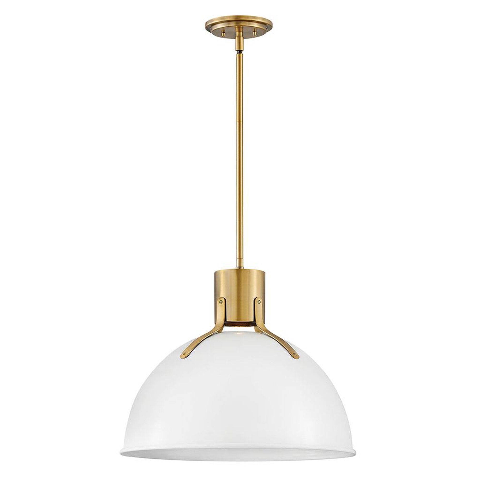 Shown in Polished White finish and Metal shade and Lacquered Brass accent