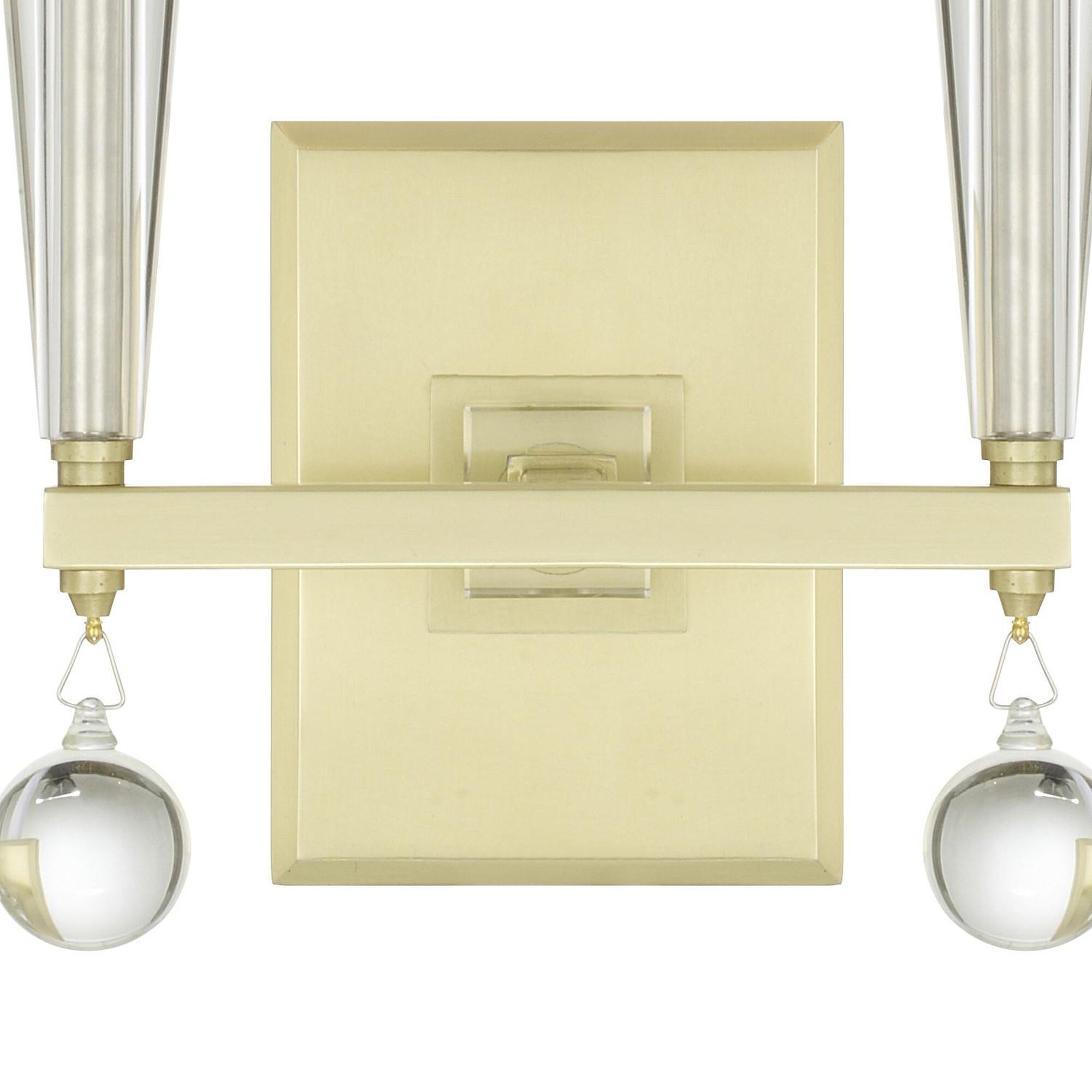 Shown in Aged Brass finish and Clear Glass Drops crystal and Silk glass and White shade