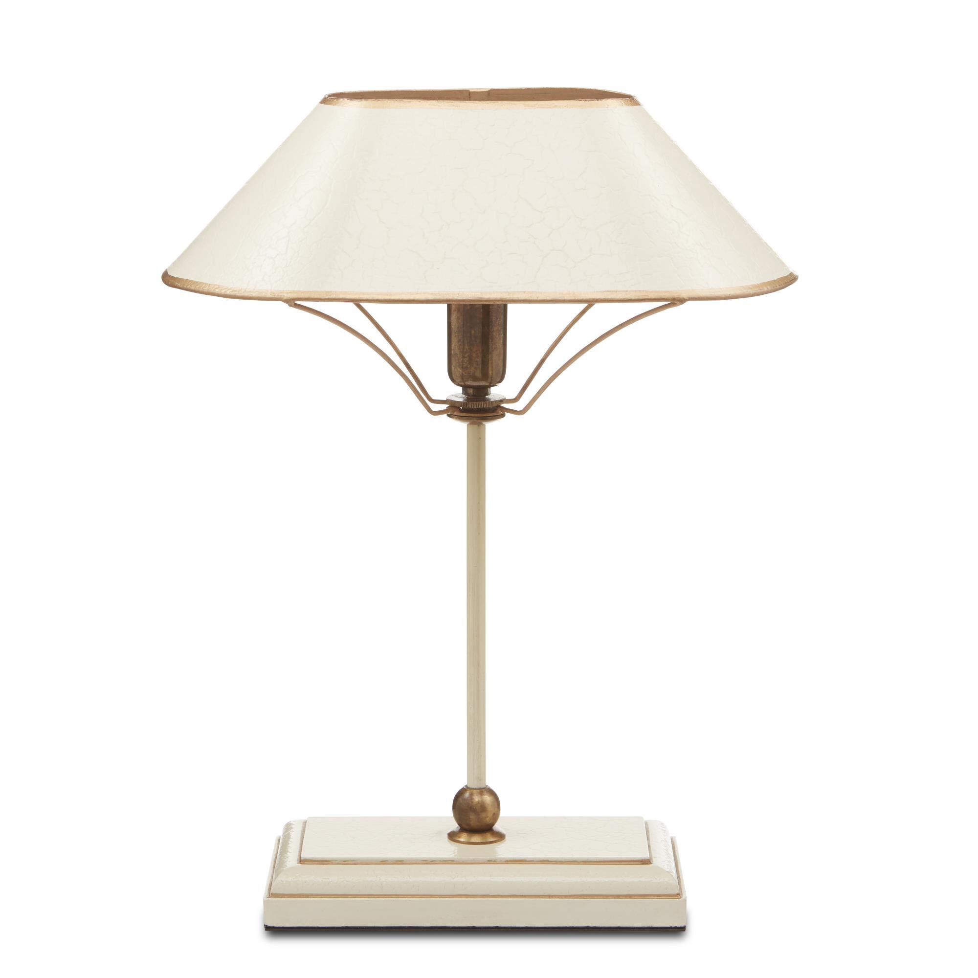 Shown in Ivory-Antique Brass-Gold finish and Ivory and Gold shade