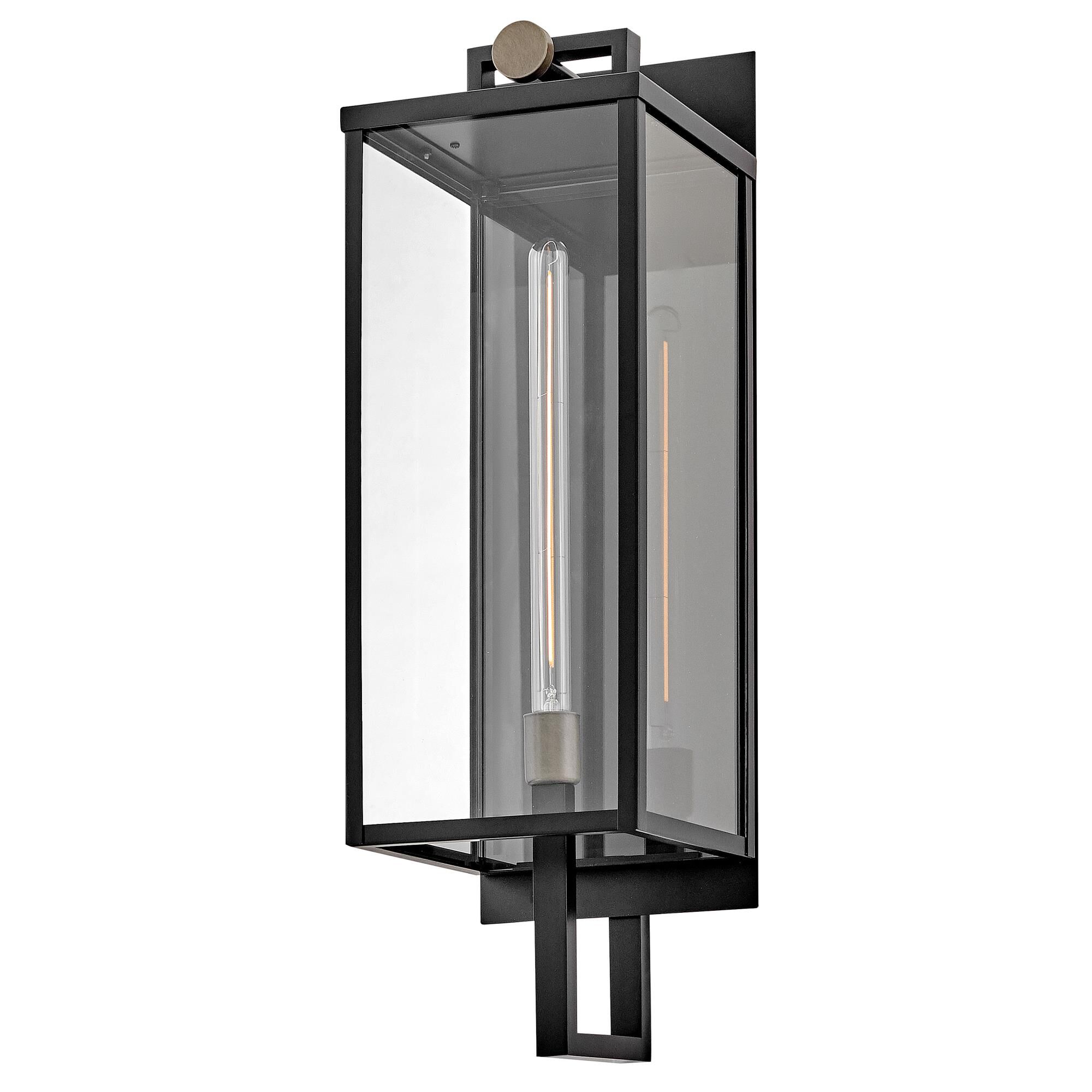 Shown in Black finish and Clear glass and Burnished Bronze accent