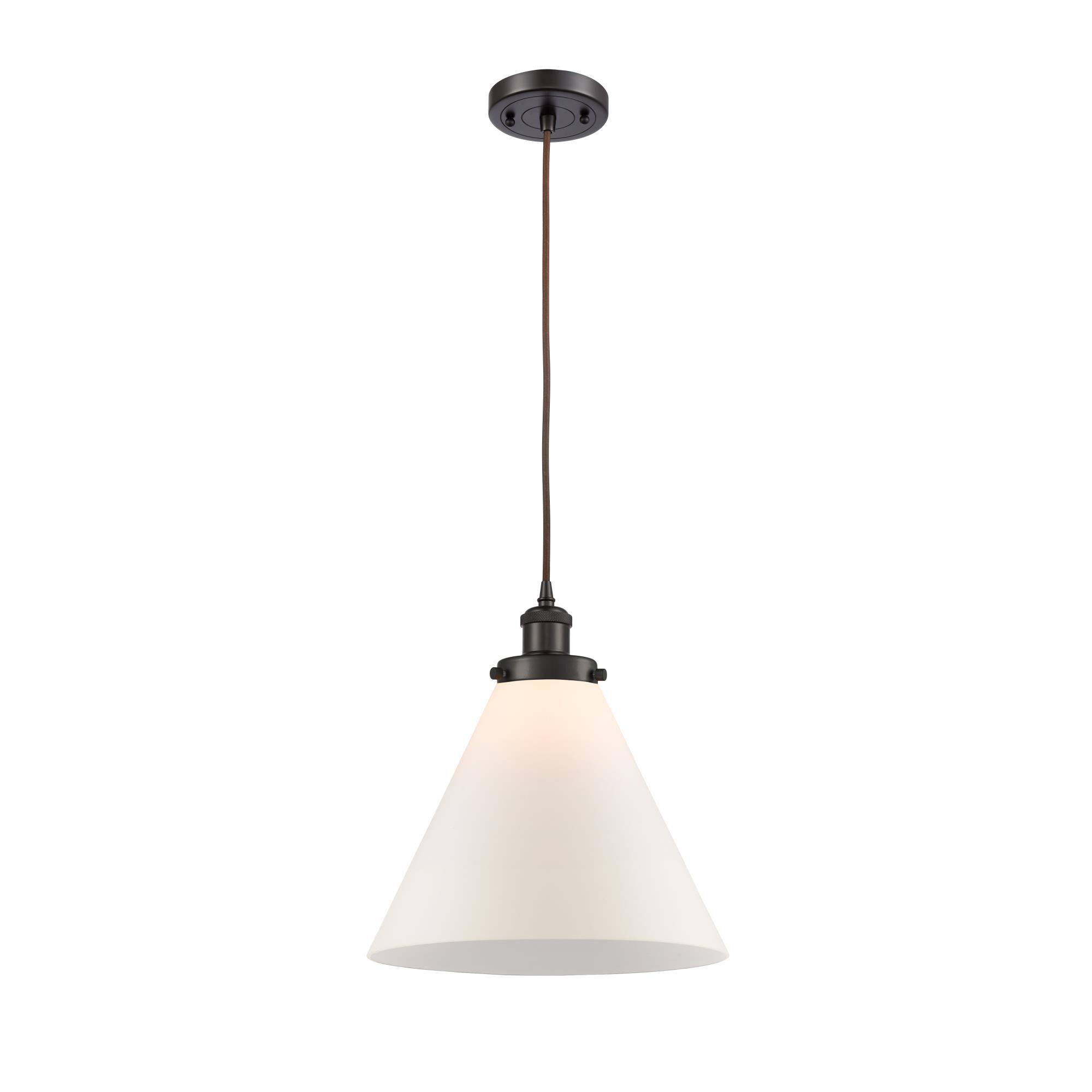 Shown in Oil Rubbed Bronze finish and Matte White Cased Large Cone glass and None shade