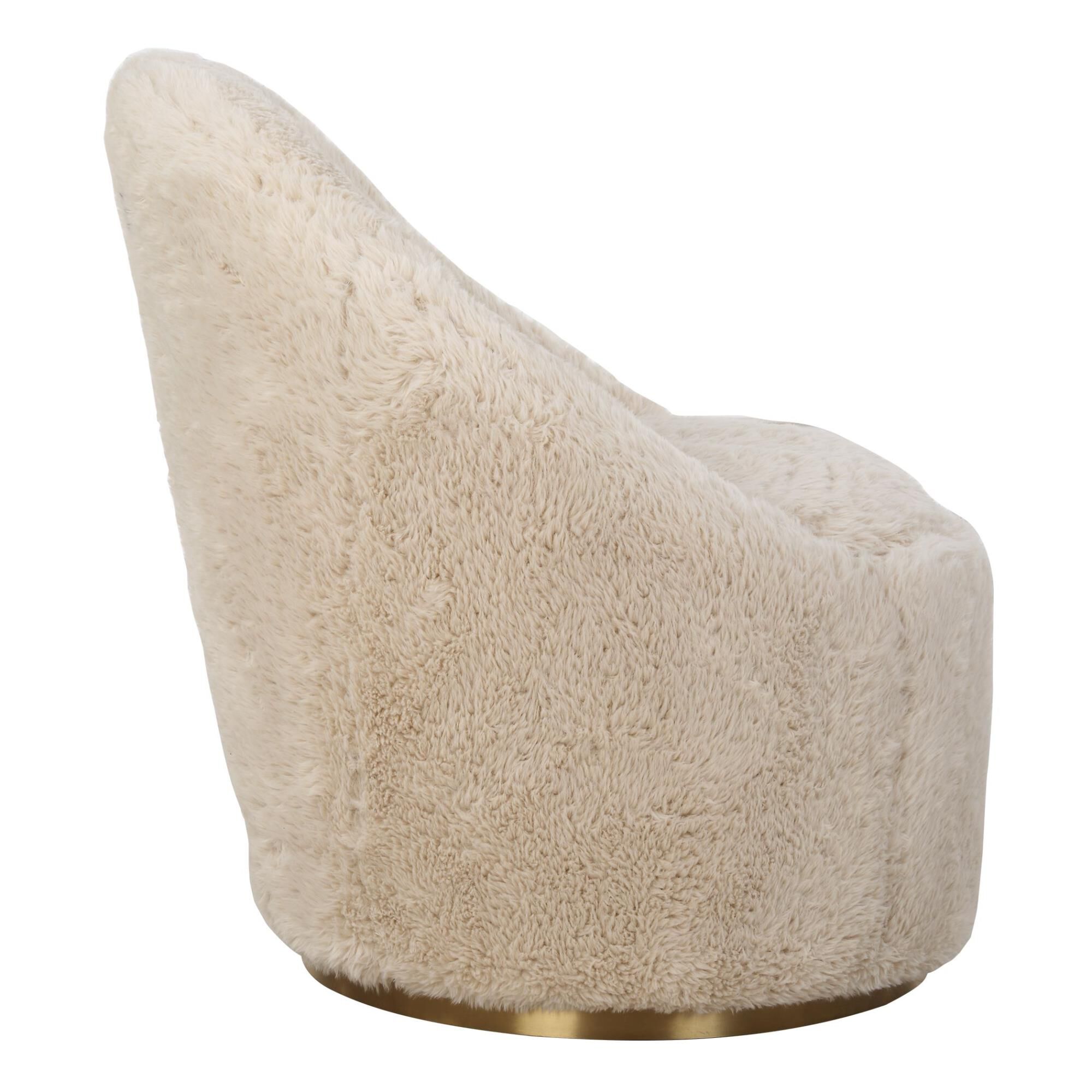 Shown in A Blend Of Contemporary And Cozy, This Chair Is Upholstered In A Caramel Toned Long-Haired Faux Shee finish