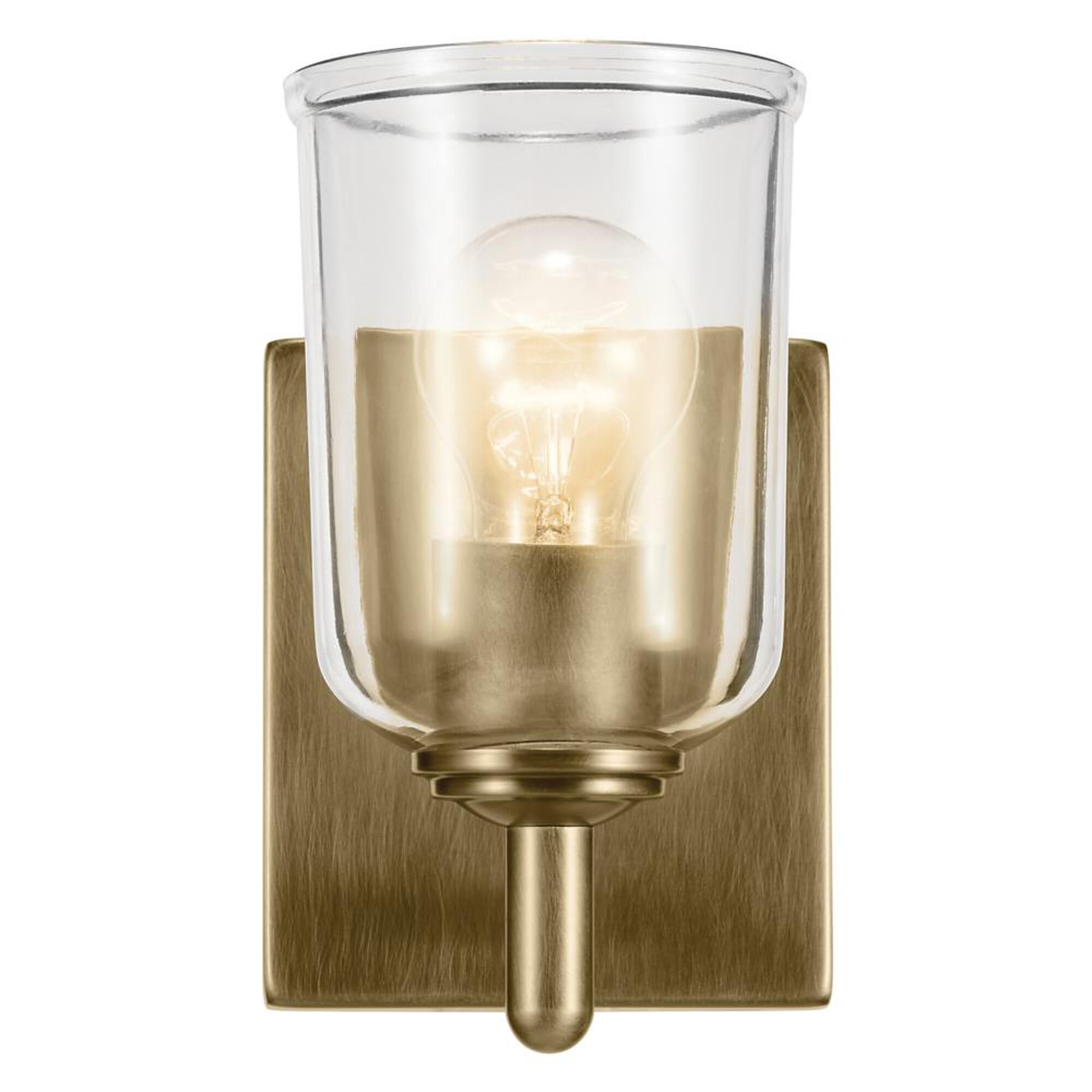 Shown in Natural Brass finish and Clear glass