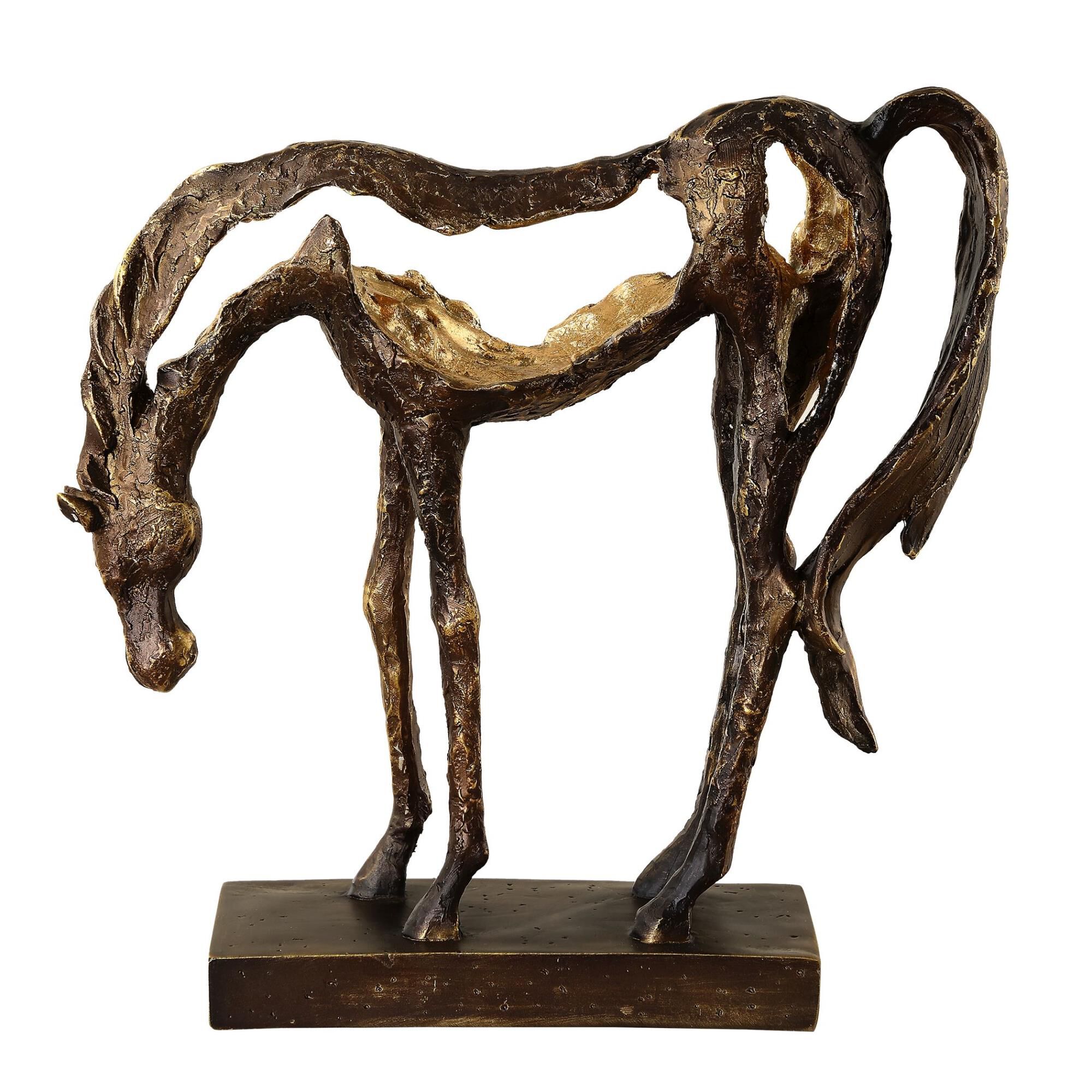 Shown in Openly Sculpted, Grazing Horse Sculpture Finished In A Heavily Textured, Antiqued Bronze With Dark B finish