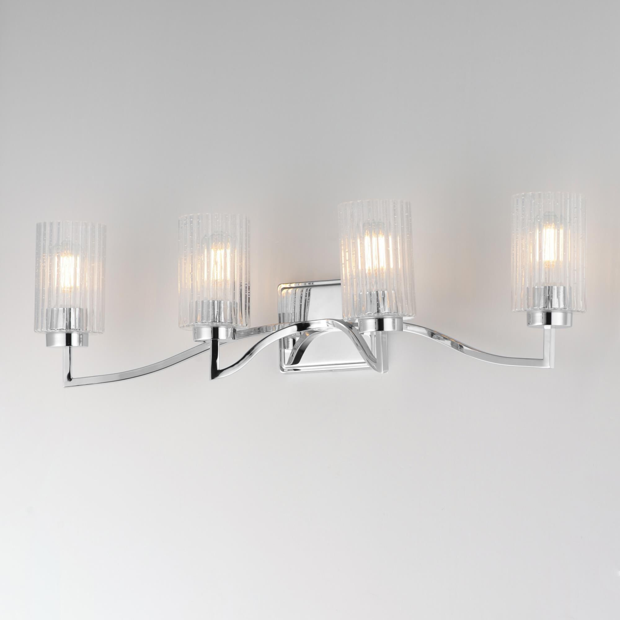 Shown in Polished Nickel finish and Clear Ribbed glass and Glass shade