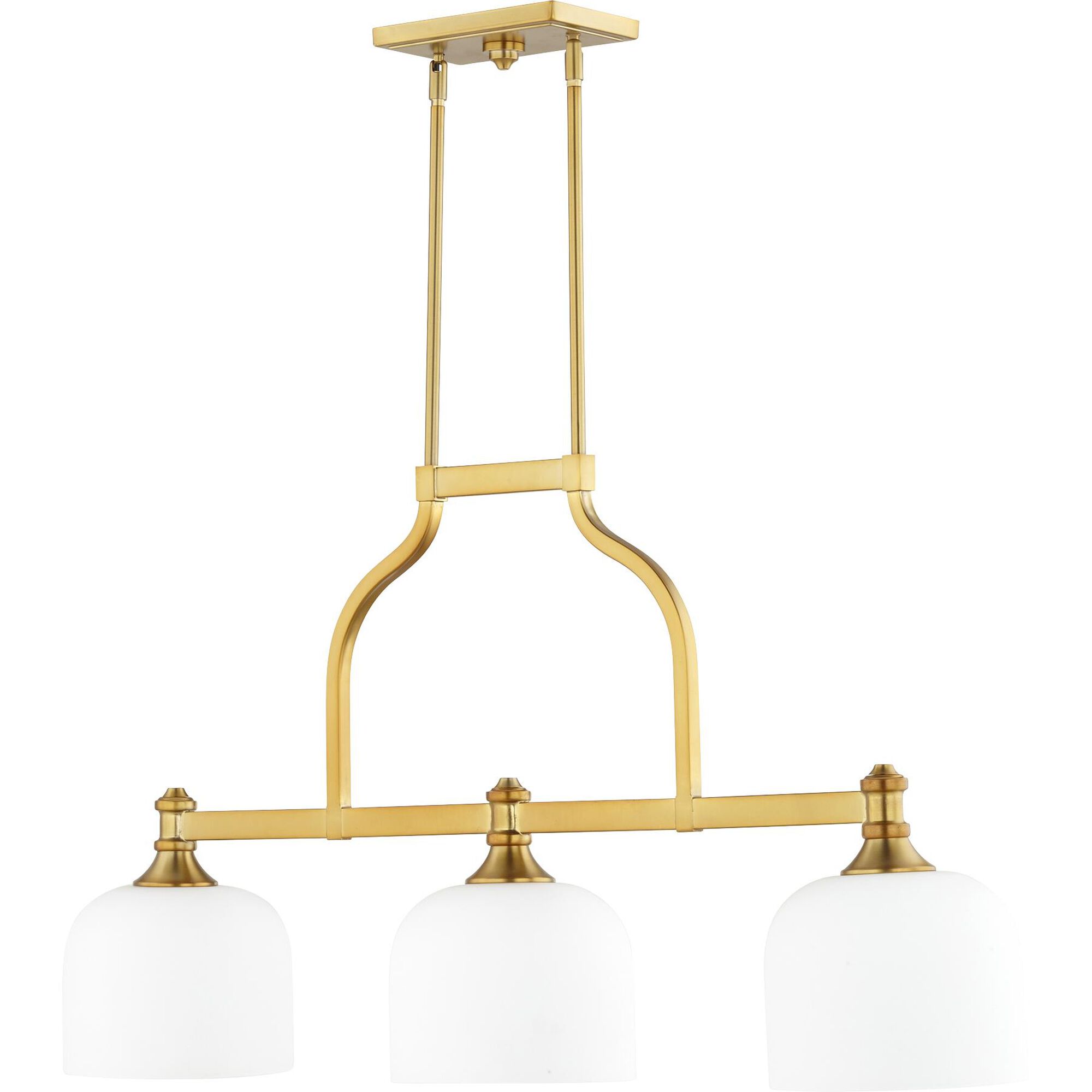 Shown in Aged Brass finish and Satin Opal shade 