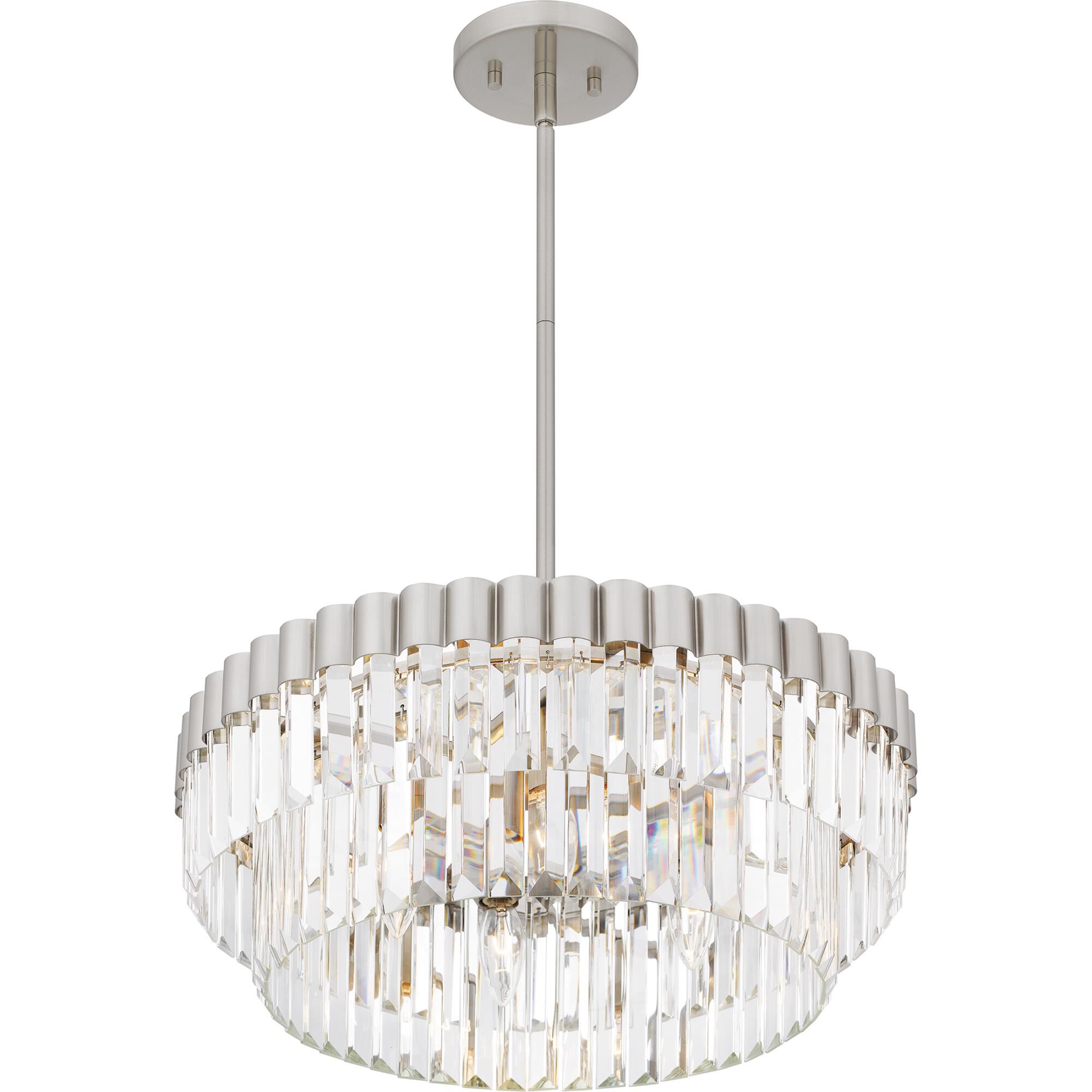 Shown in Brushed Nickel finish and Clear Crystal Glass , Clear Crystal Glass Drop shade