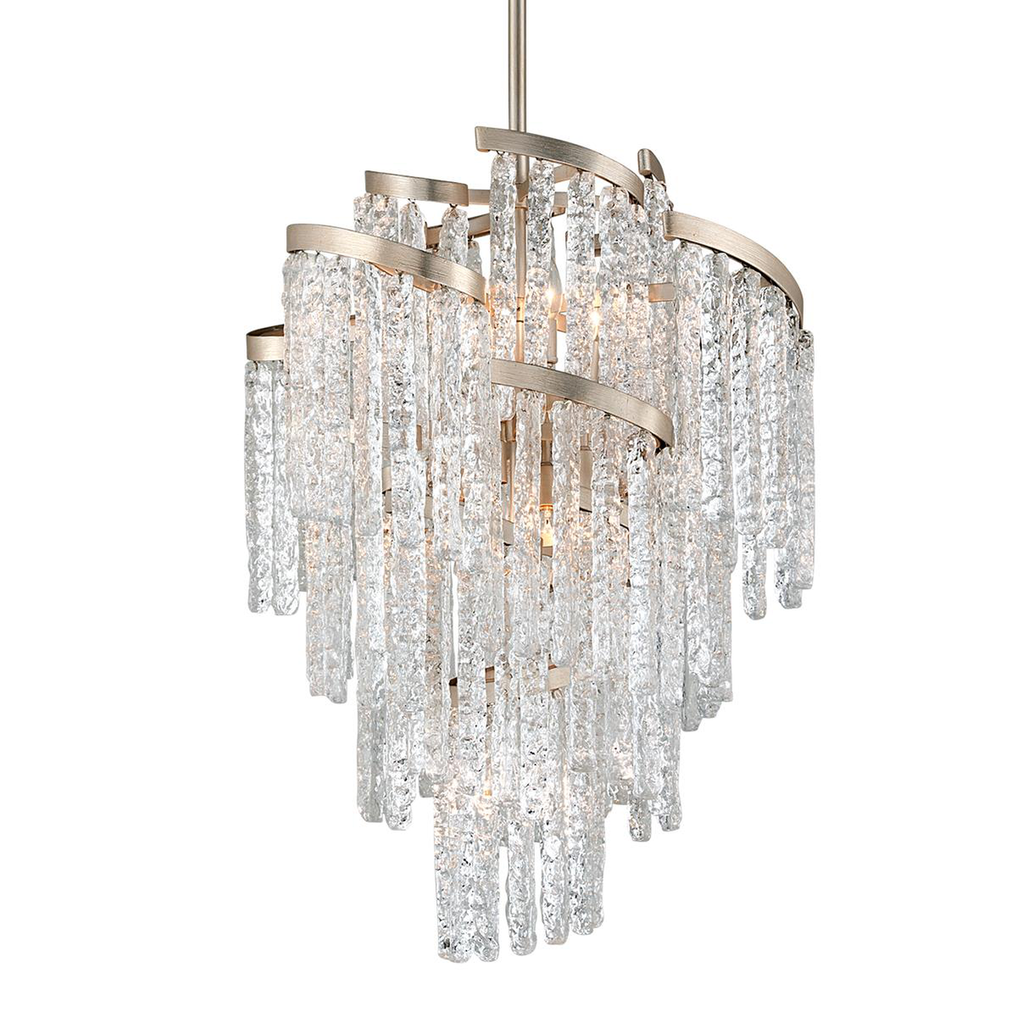 Shown in Modern Silver Leaf finish and Clear glass and Hand-crafted Venetian Glass shade