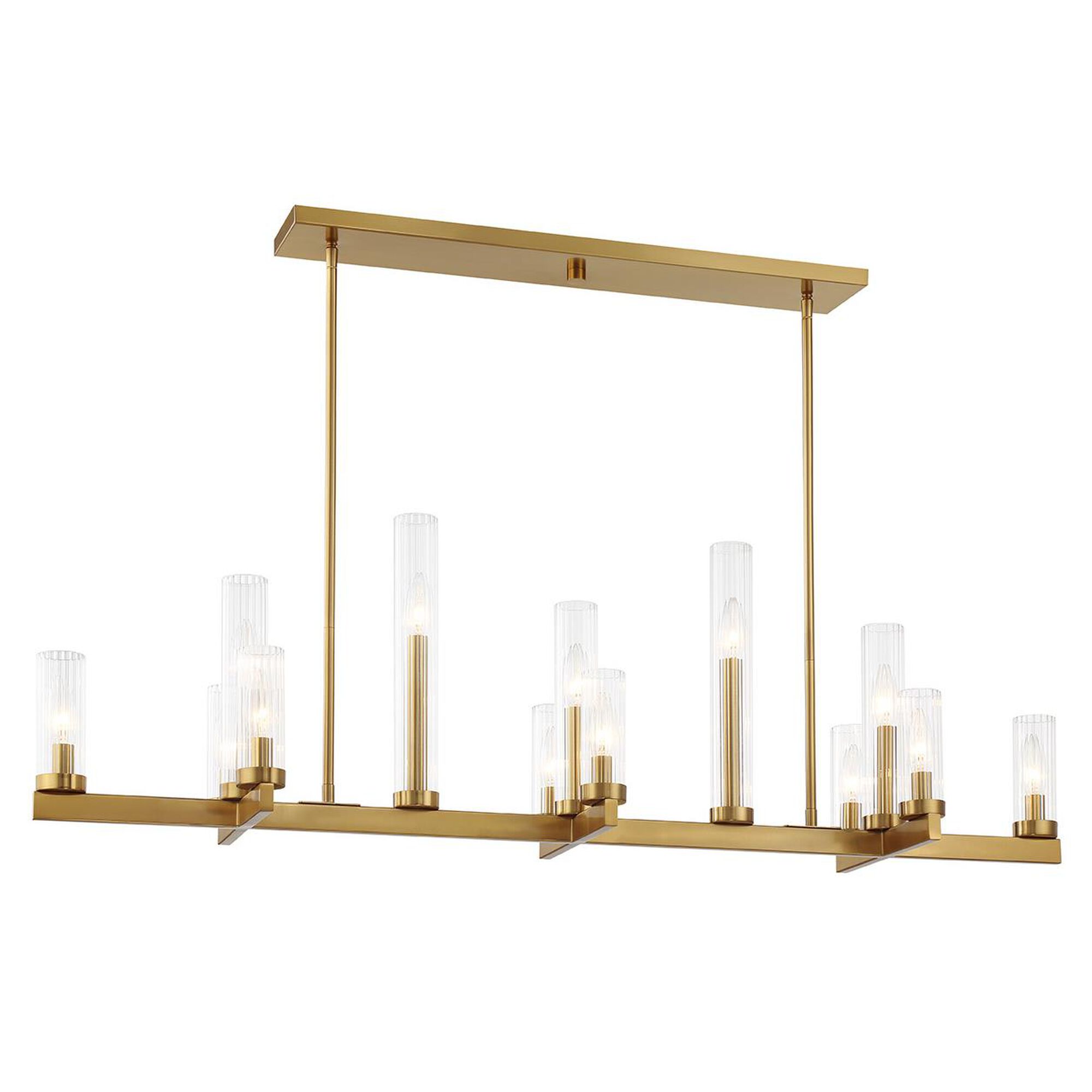 Shown in Warm Brass finish and Clear Ribbed glass