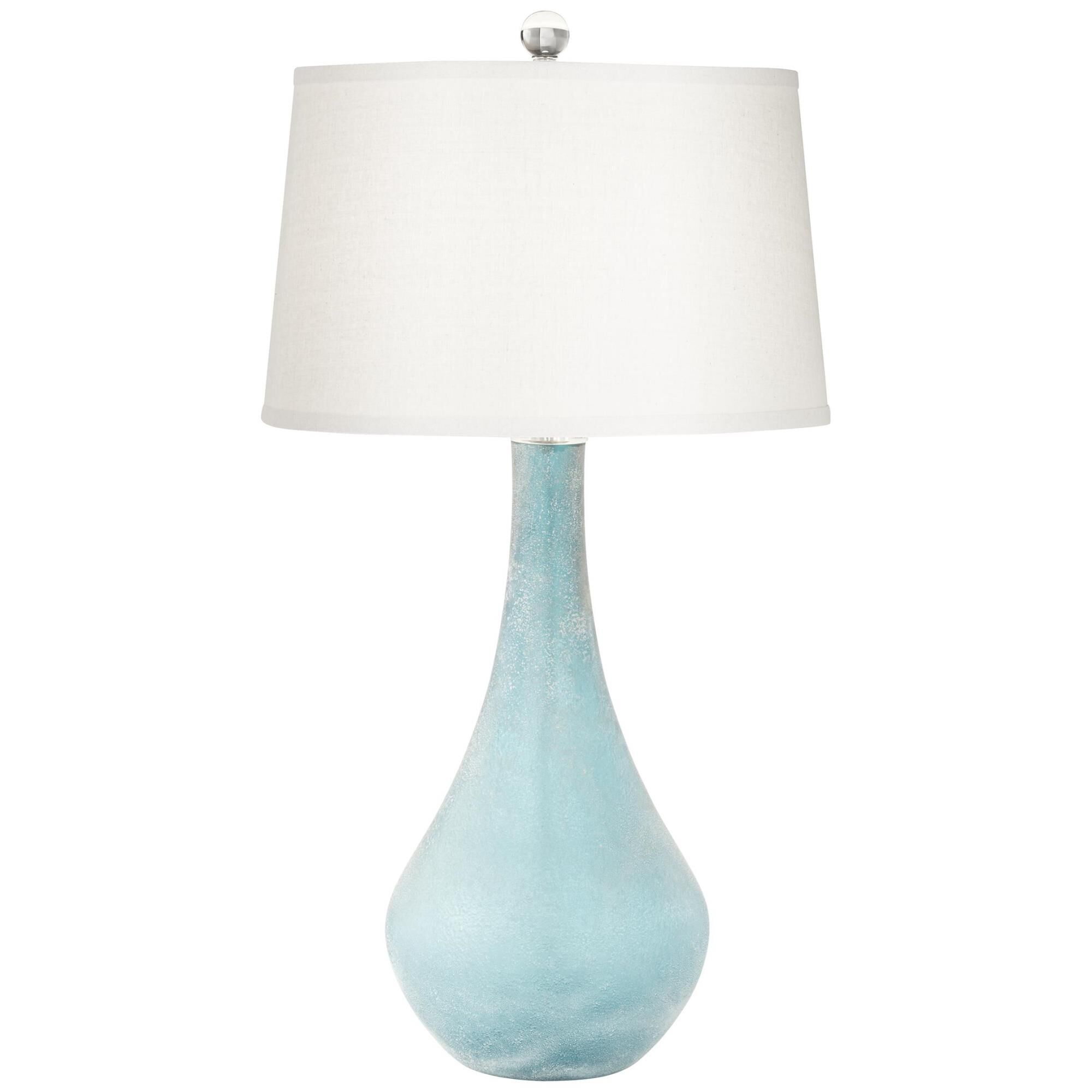 Shown in Teal Blue finish and Linen shade