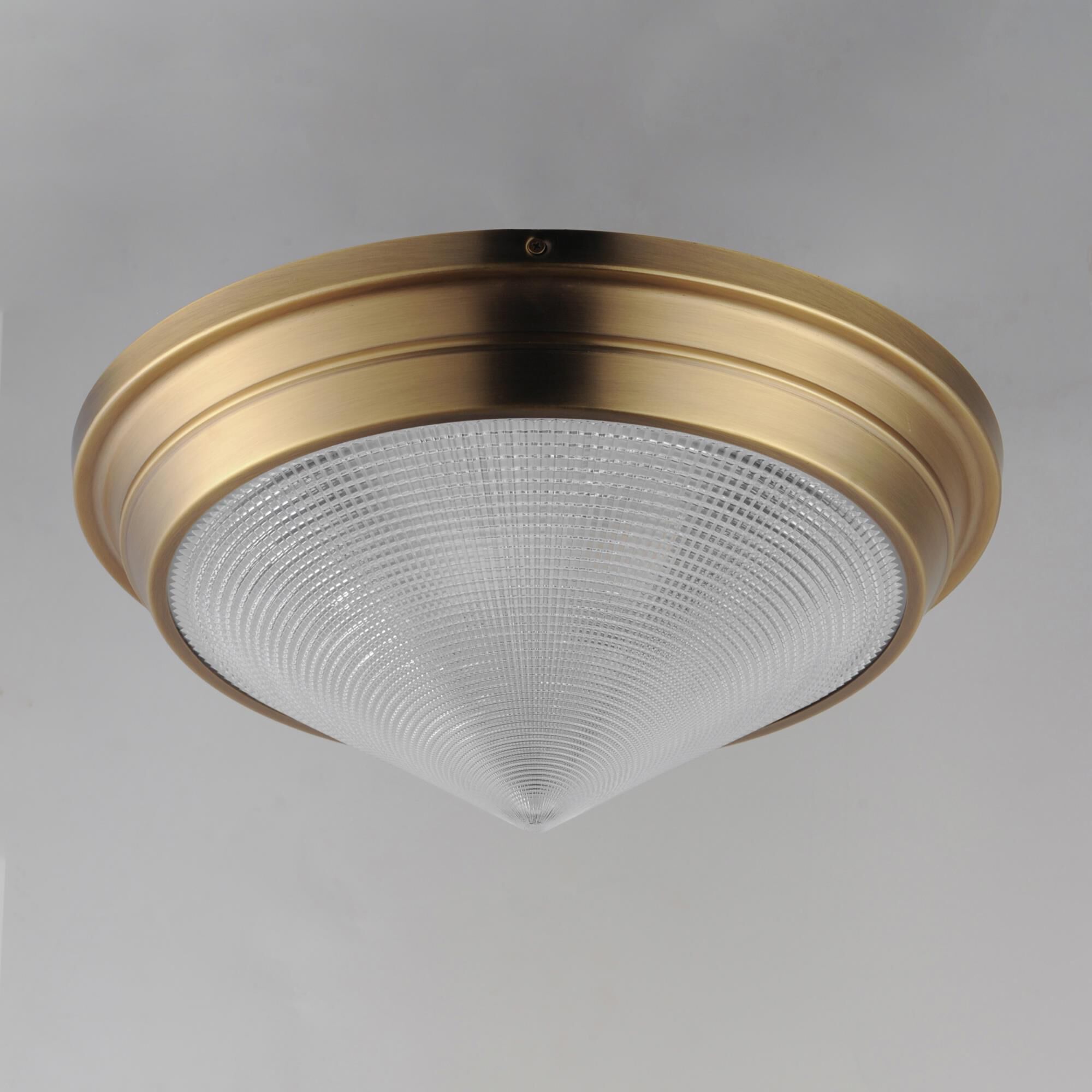 Shown in Natural Aged Brass finish and Prairie Rib Frost glass and Glass shade