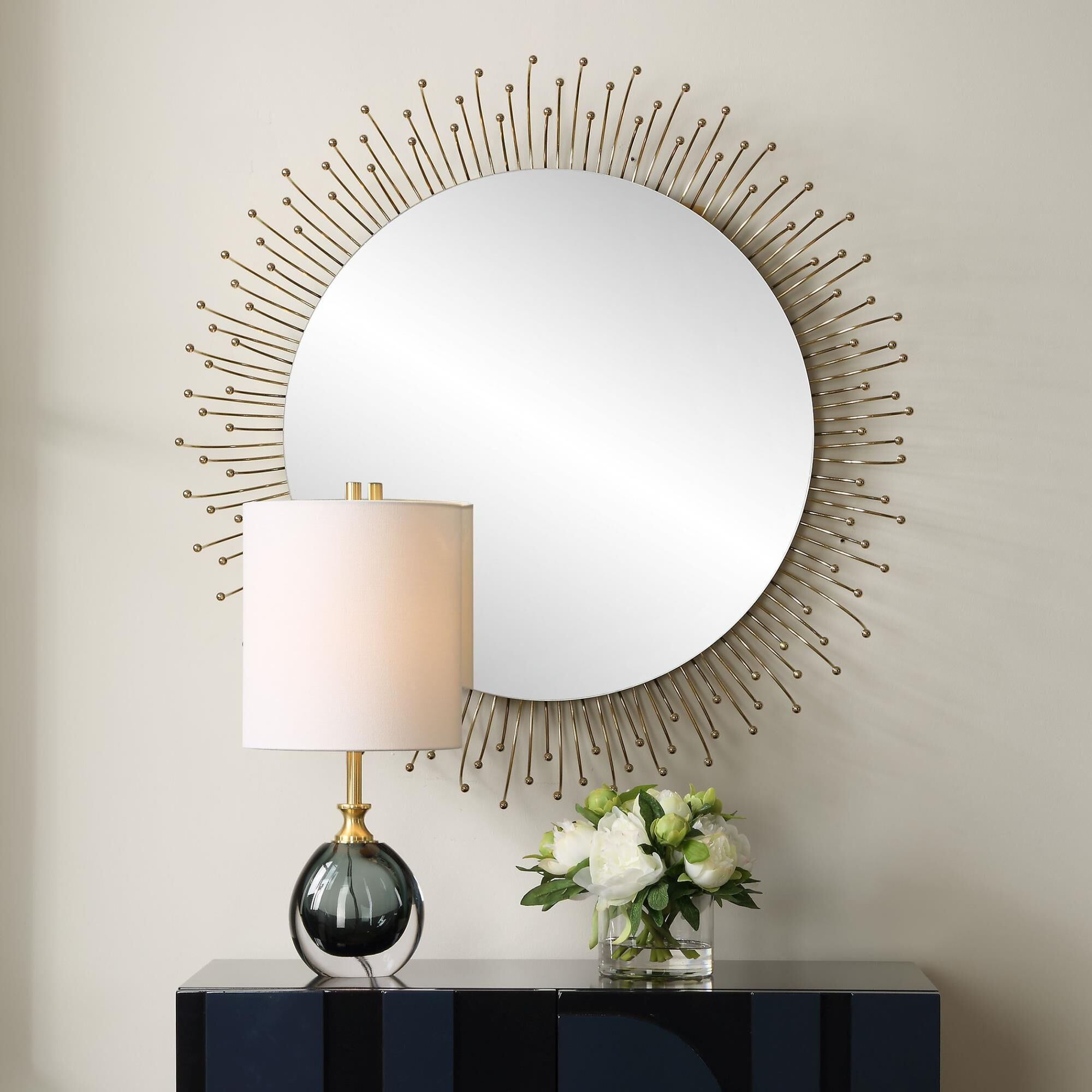 Shown in Displaying An Elevated Contemporary Feel, This Round Mirror Creates A Floral Motif That's Finished I finish