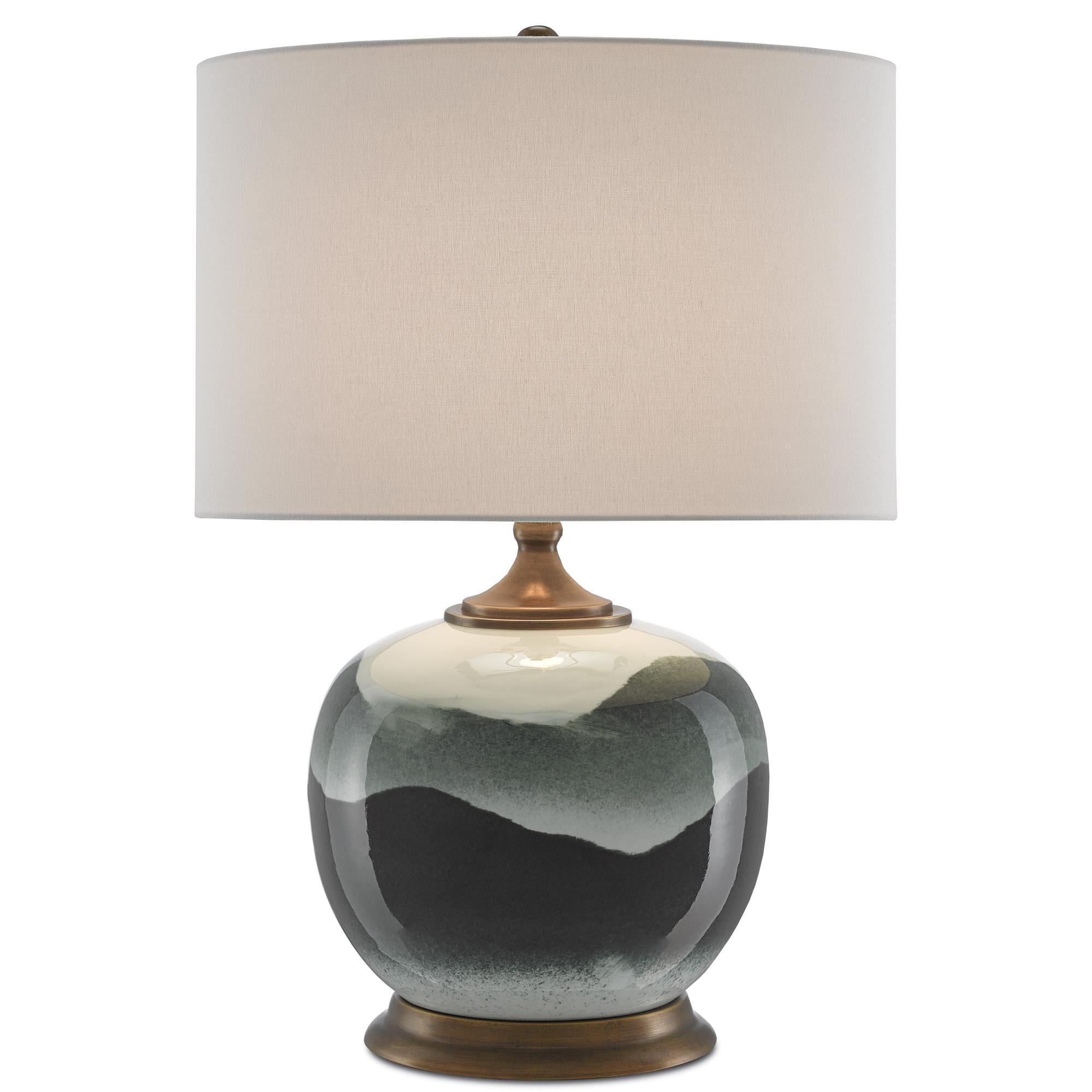 Shown in White-Green-Antique Brass finish and White Linen shade